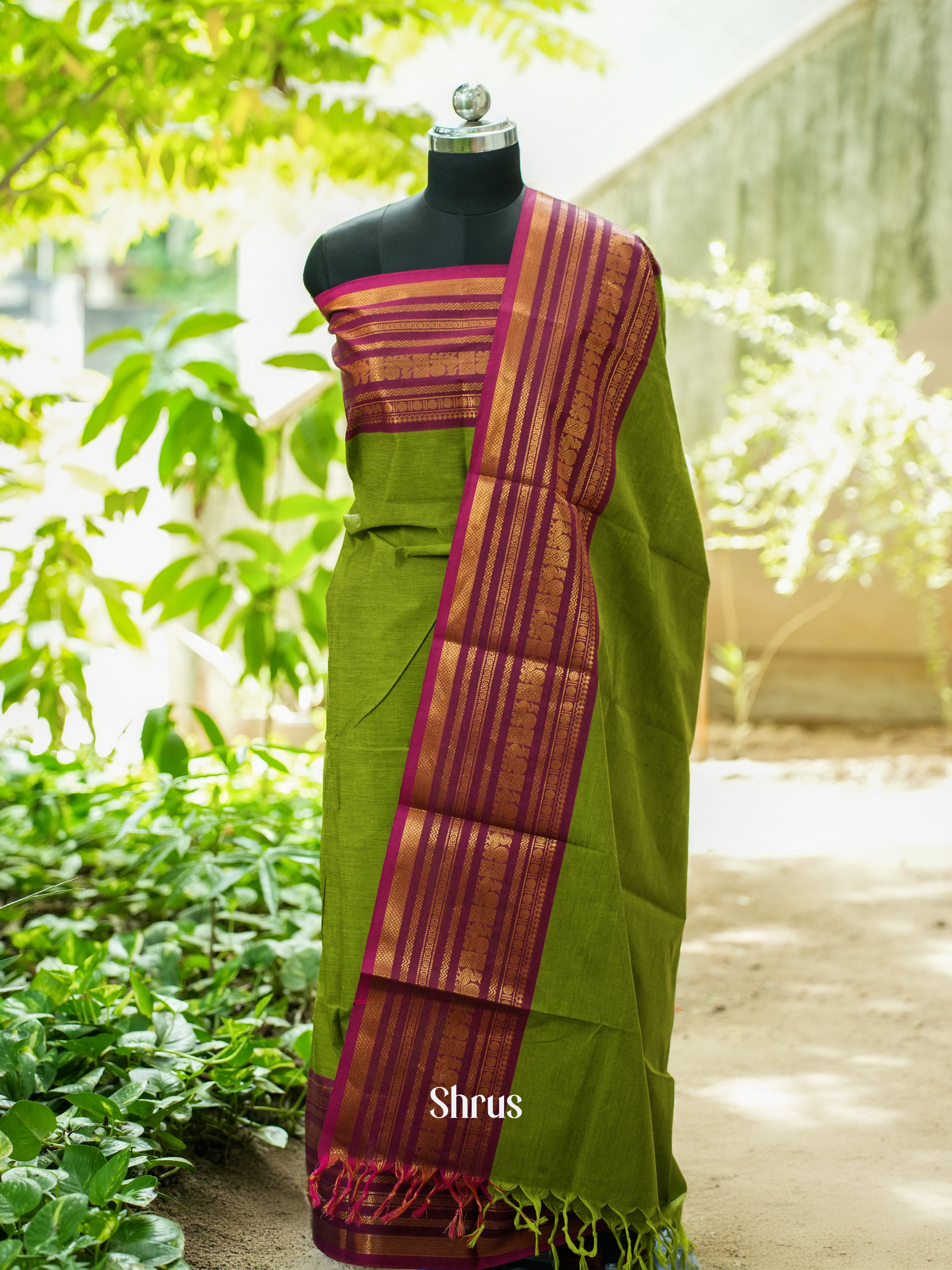 Green & Maroon - Chettinad Top & Dupatta