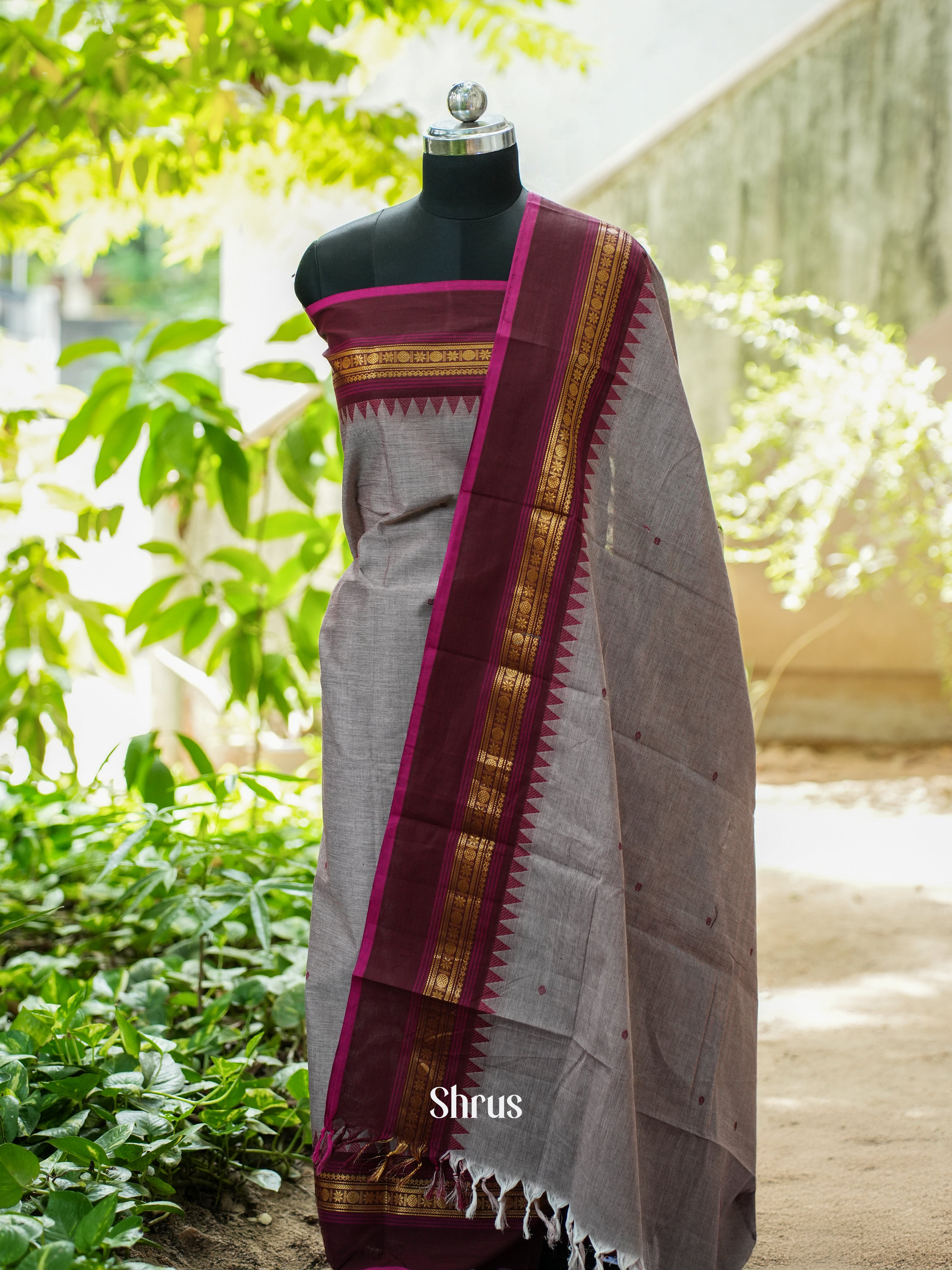 Grey & Brown - Chettinad Top & Dupatta