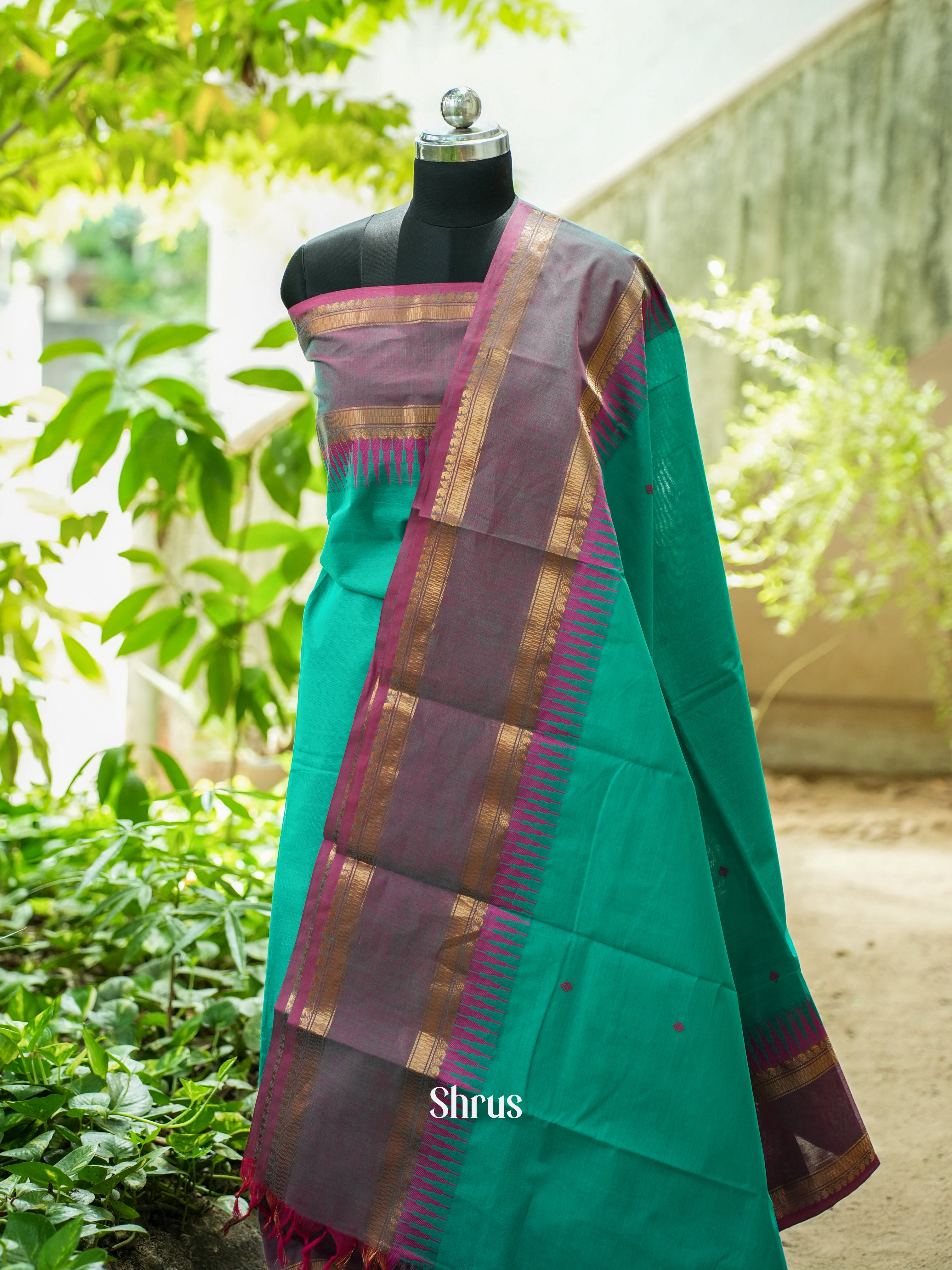 Green & Purple - Chettinad Top &  Dupatta