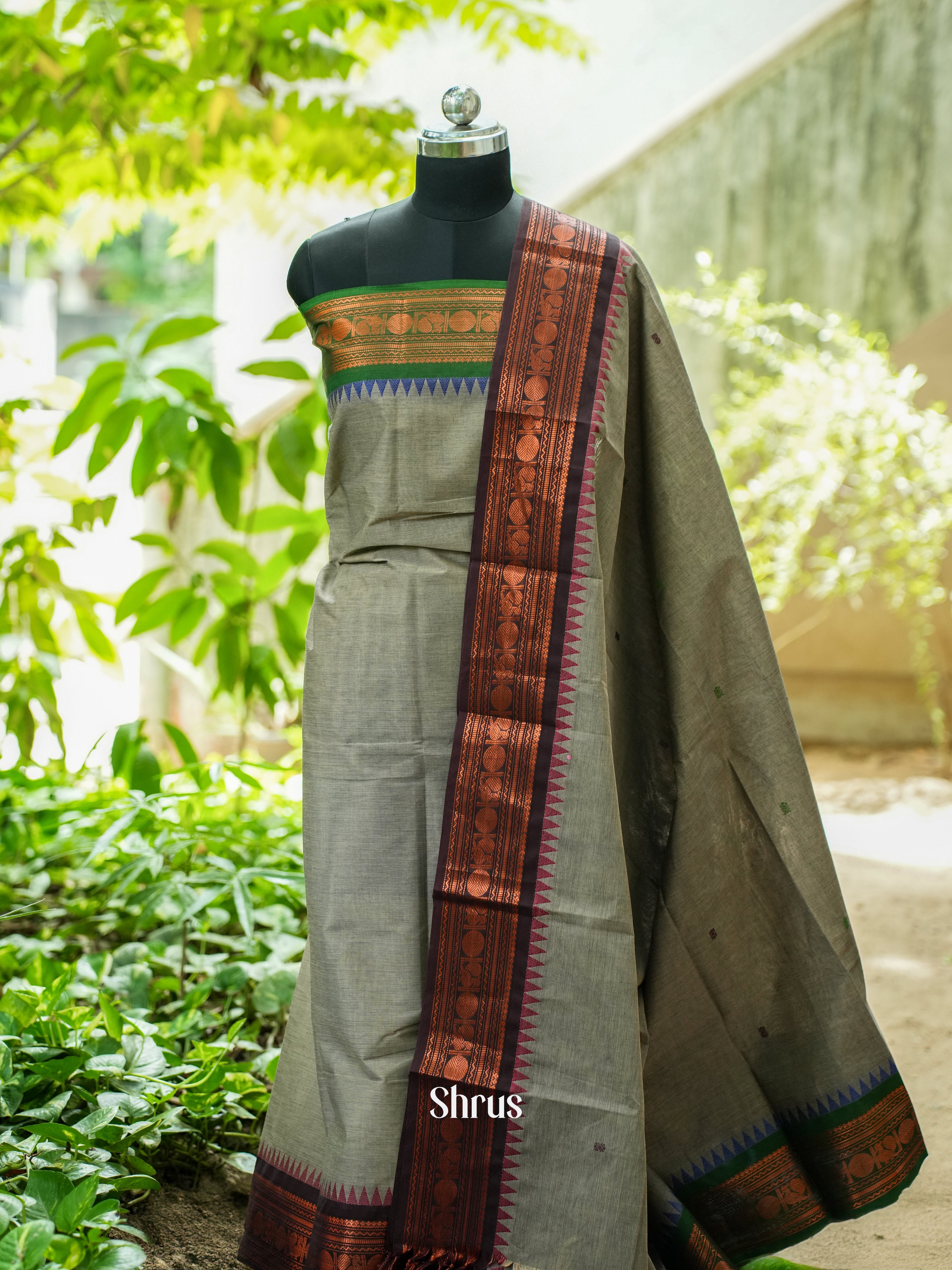 Grey & Brown - Chettinad Top & Dupatta