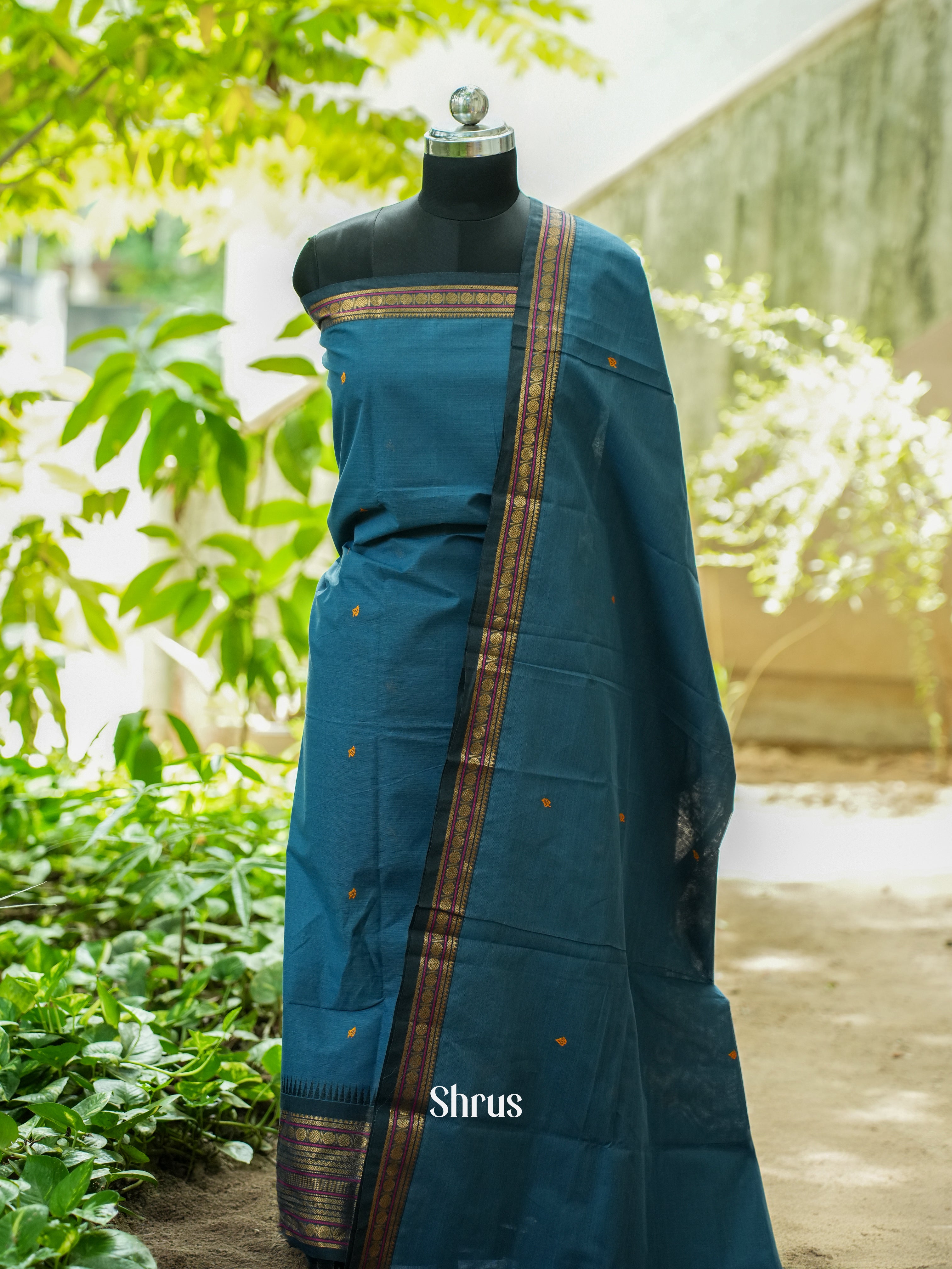 Blue - Chettinad Top &  Dupatta