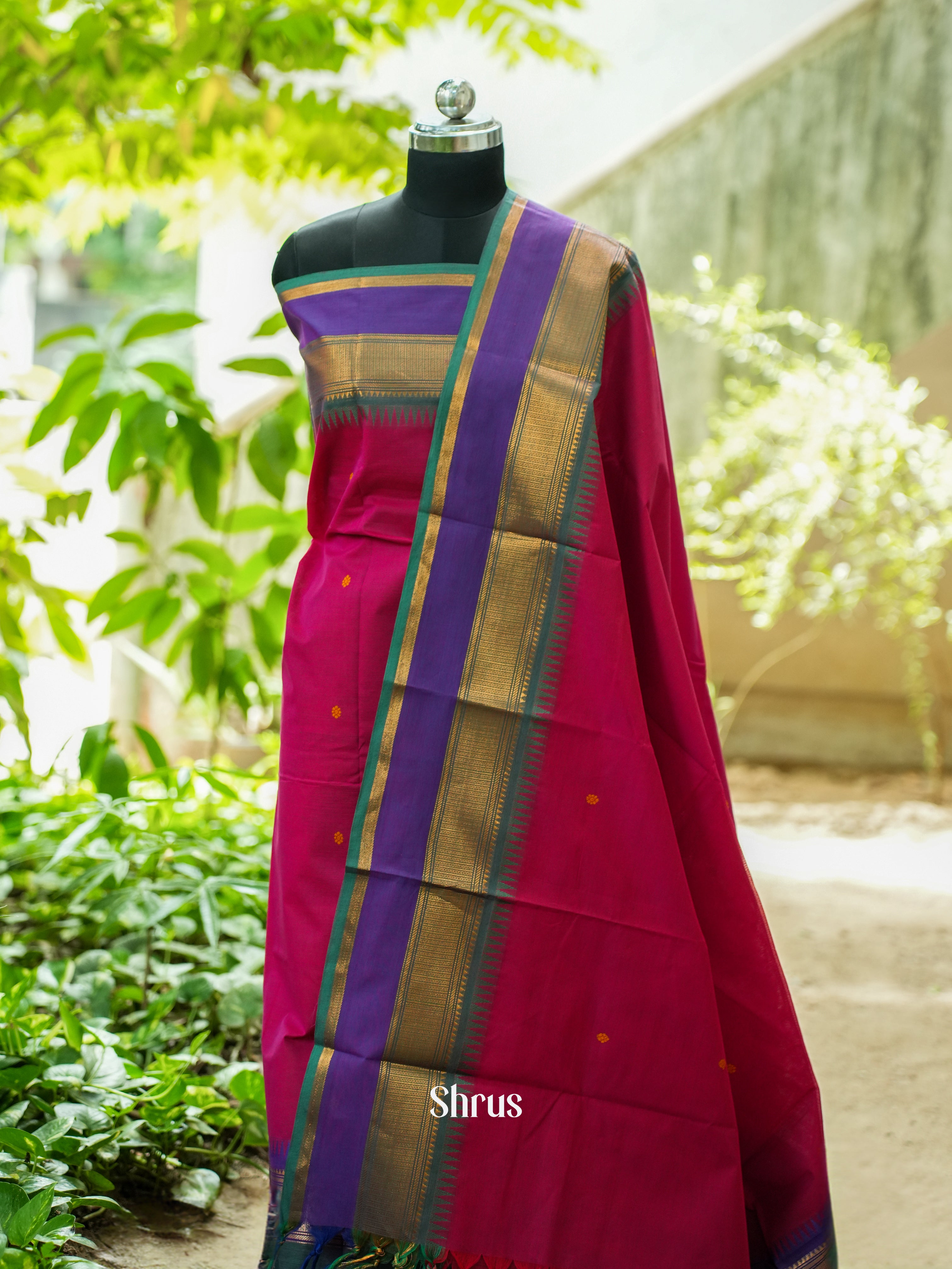 Reddish Pink & Green - Chettinad Top & Dupatta