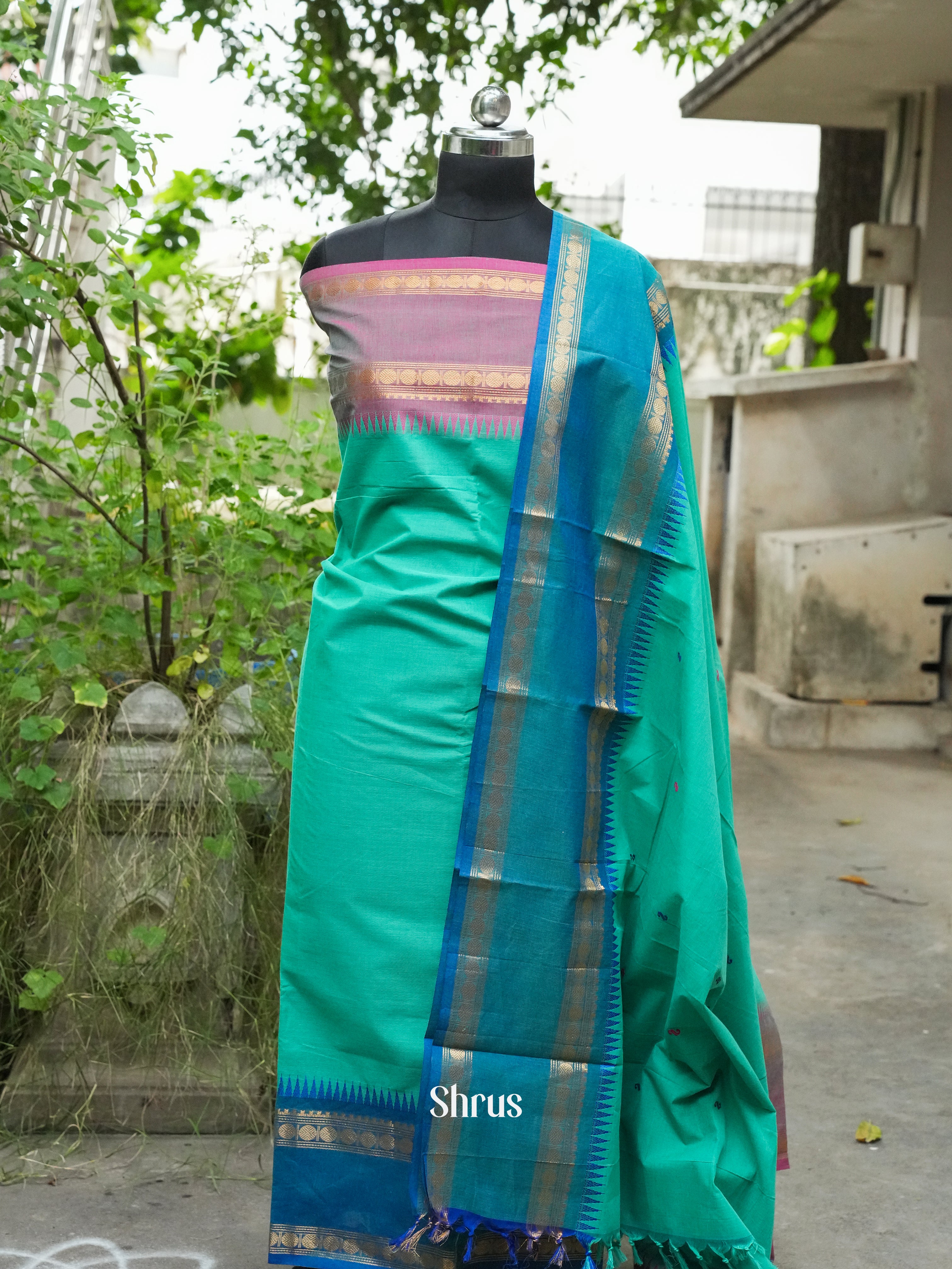 Teal Green & Blue - Chettinad Top & Dupatta