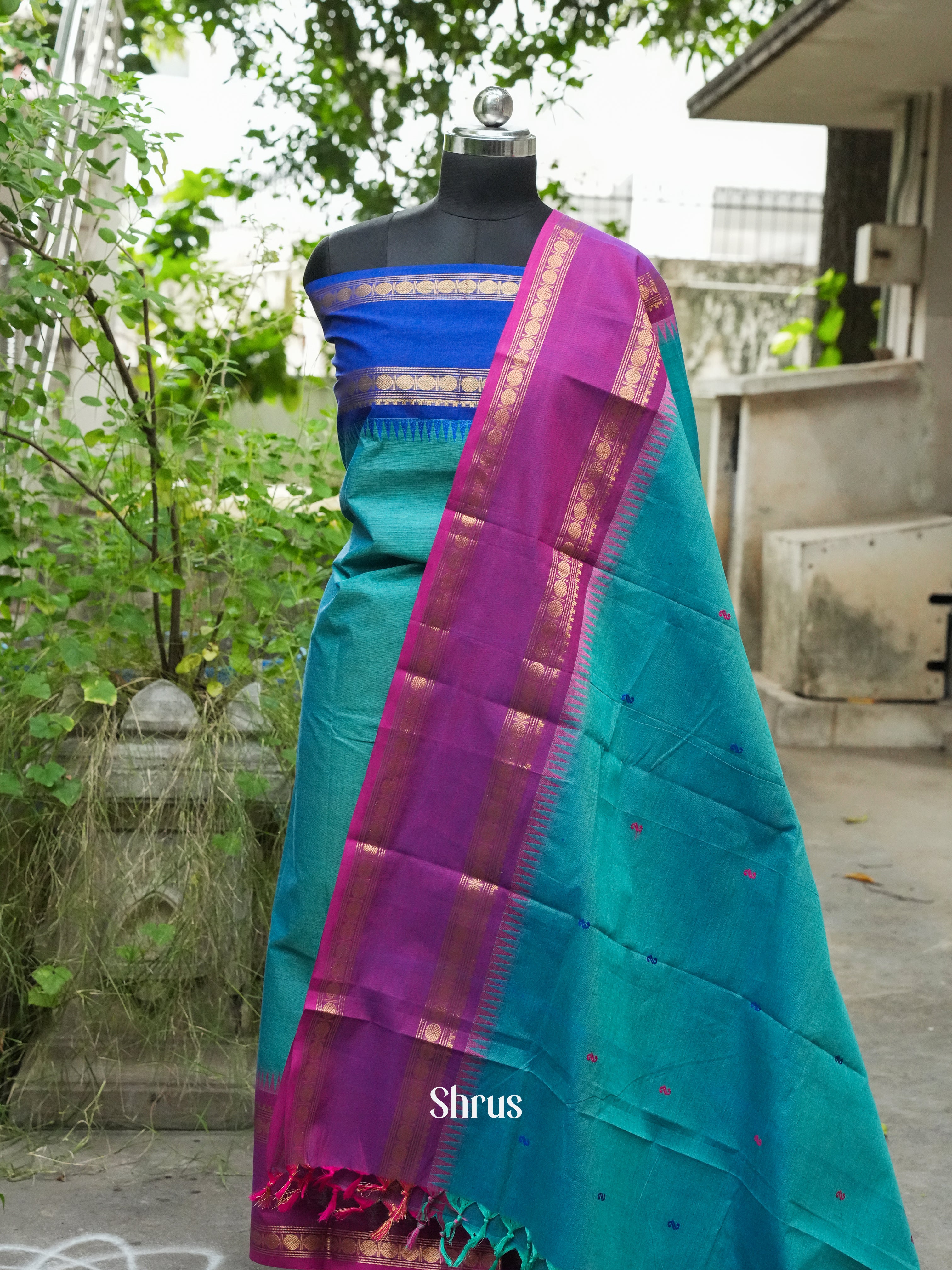 Teal & Purple - Chettinad Top & Dupatta