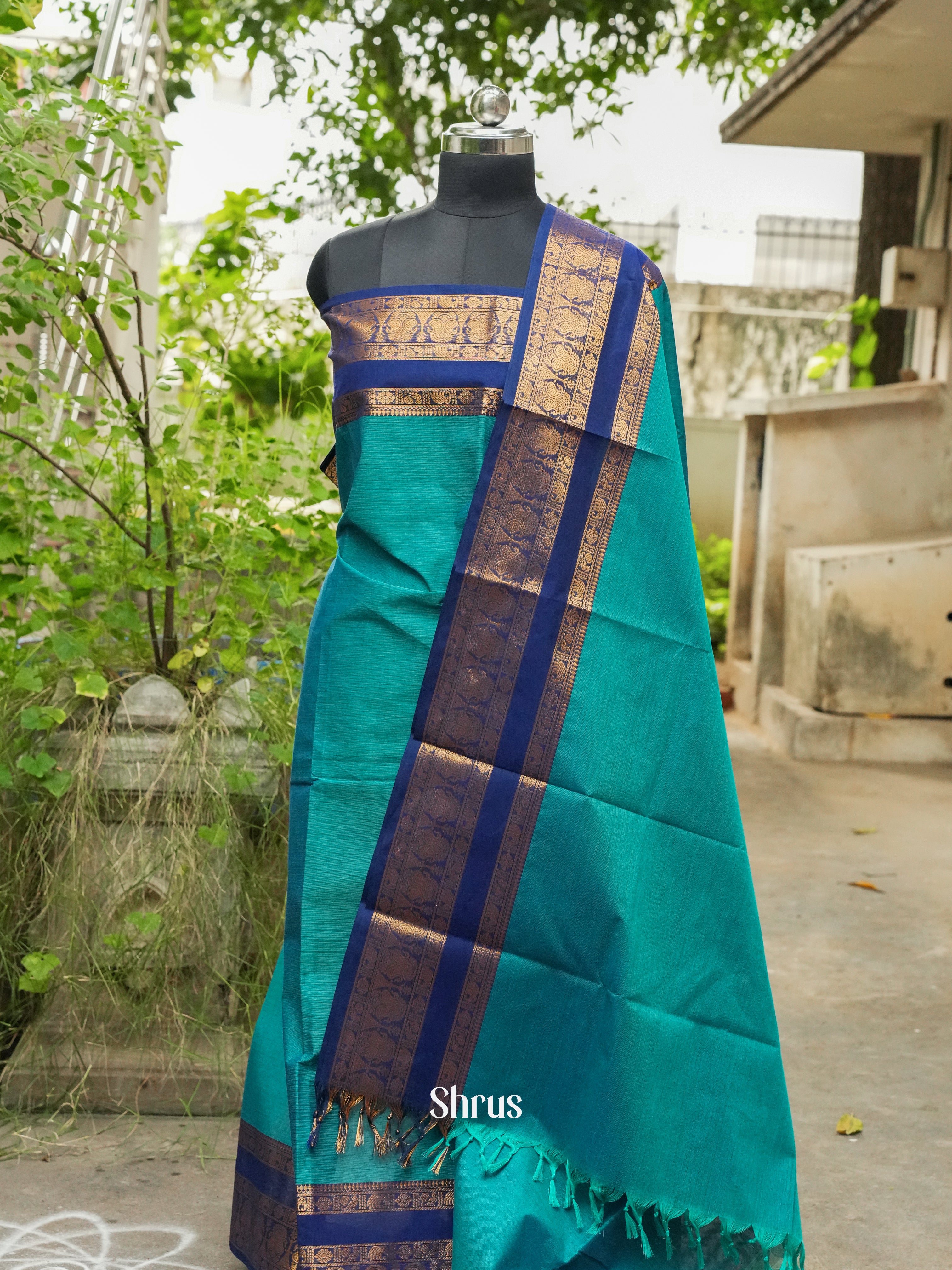 Teal & Blue - Chettinad Top & Dupatta