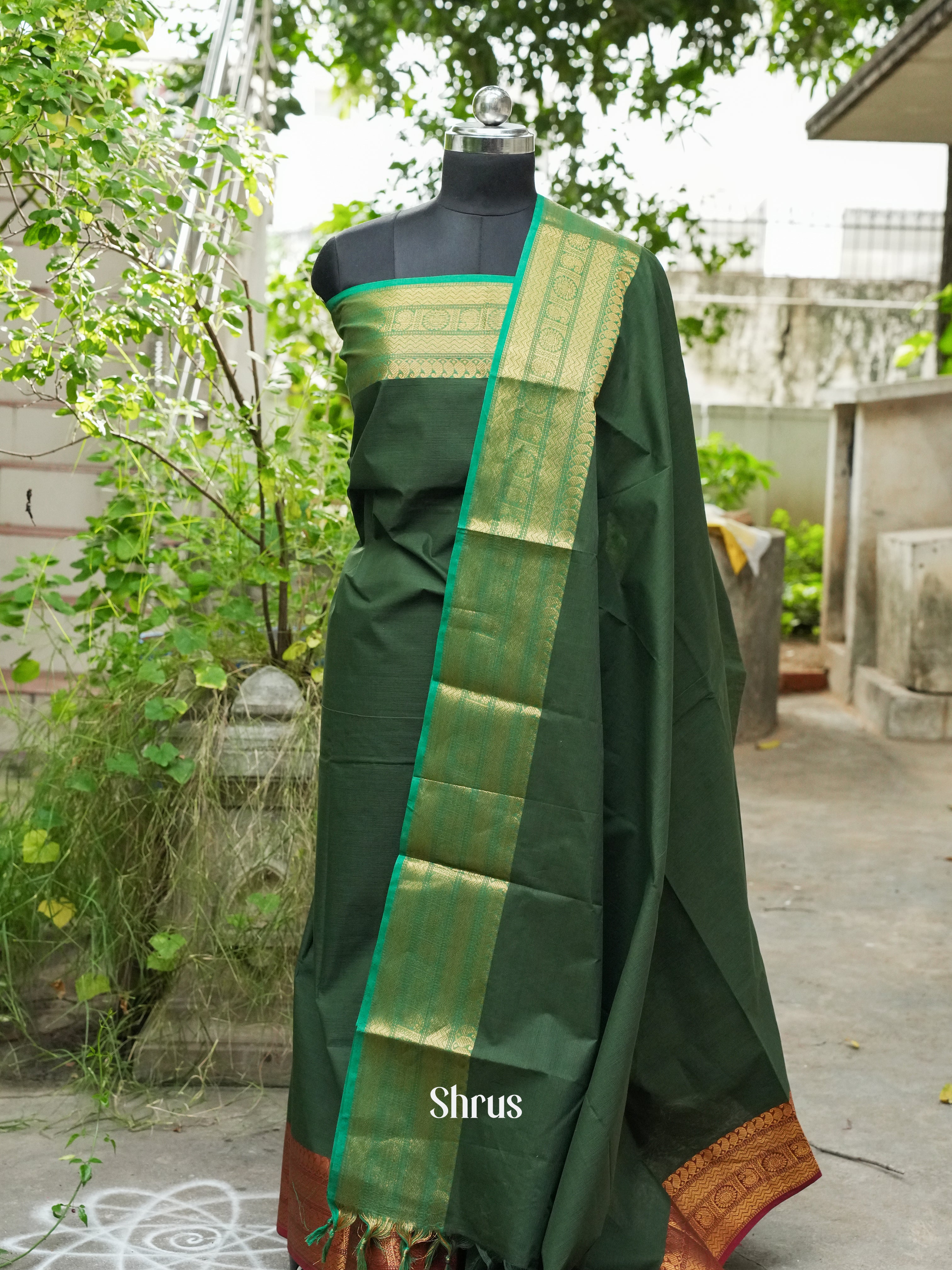 Green & Maroon - Chettinad Top &  Dupatta