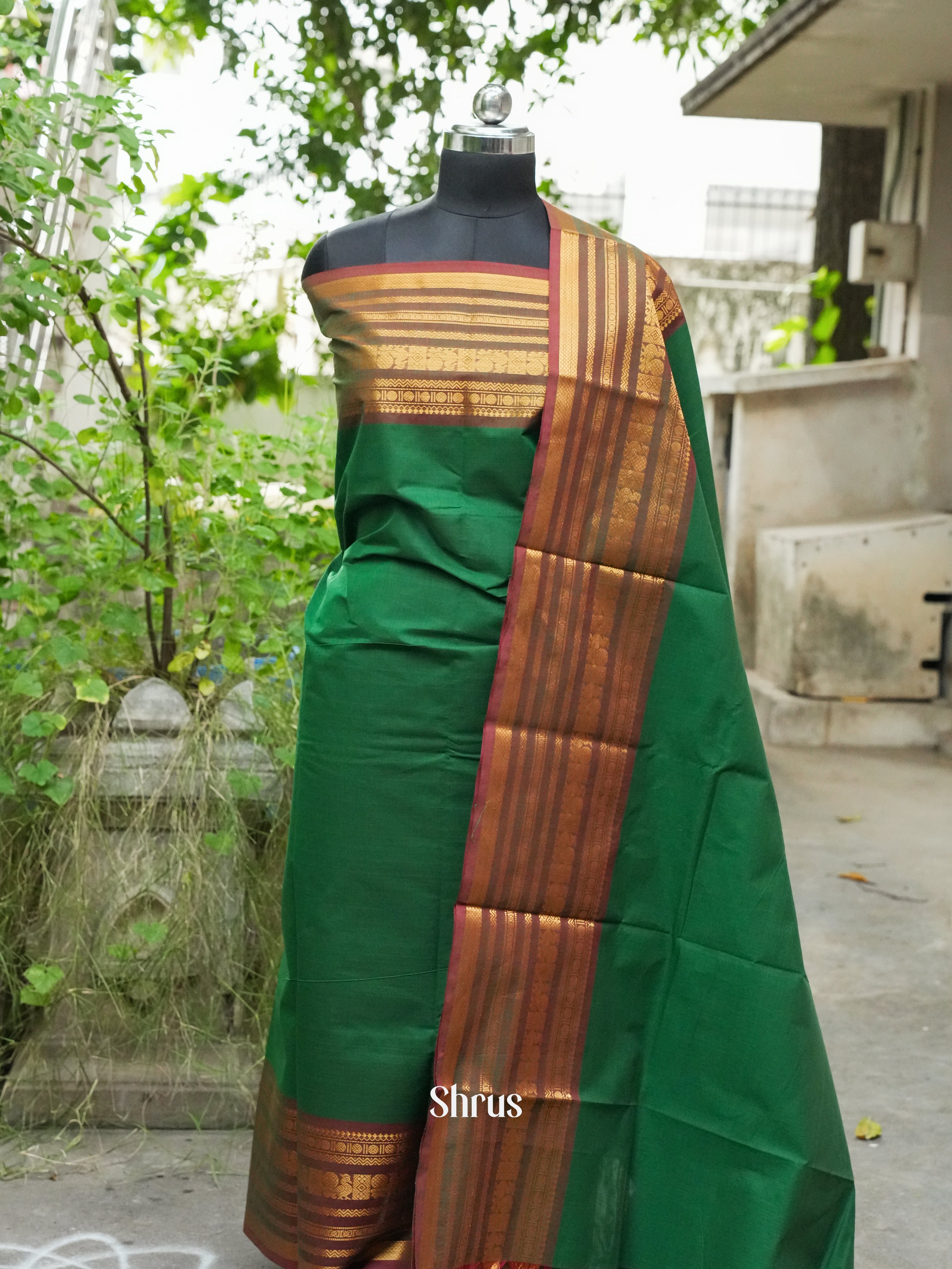 Green & Brown - Chettinad Top &  Dupatta