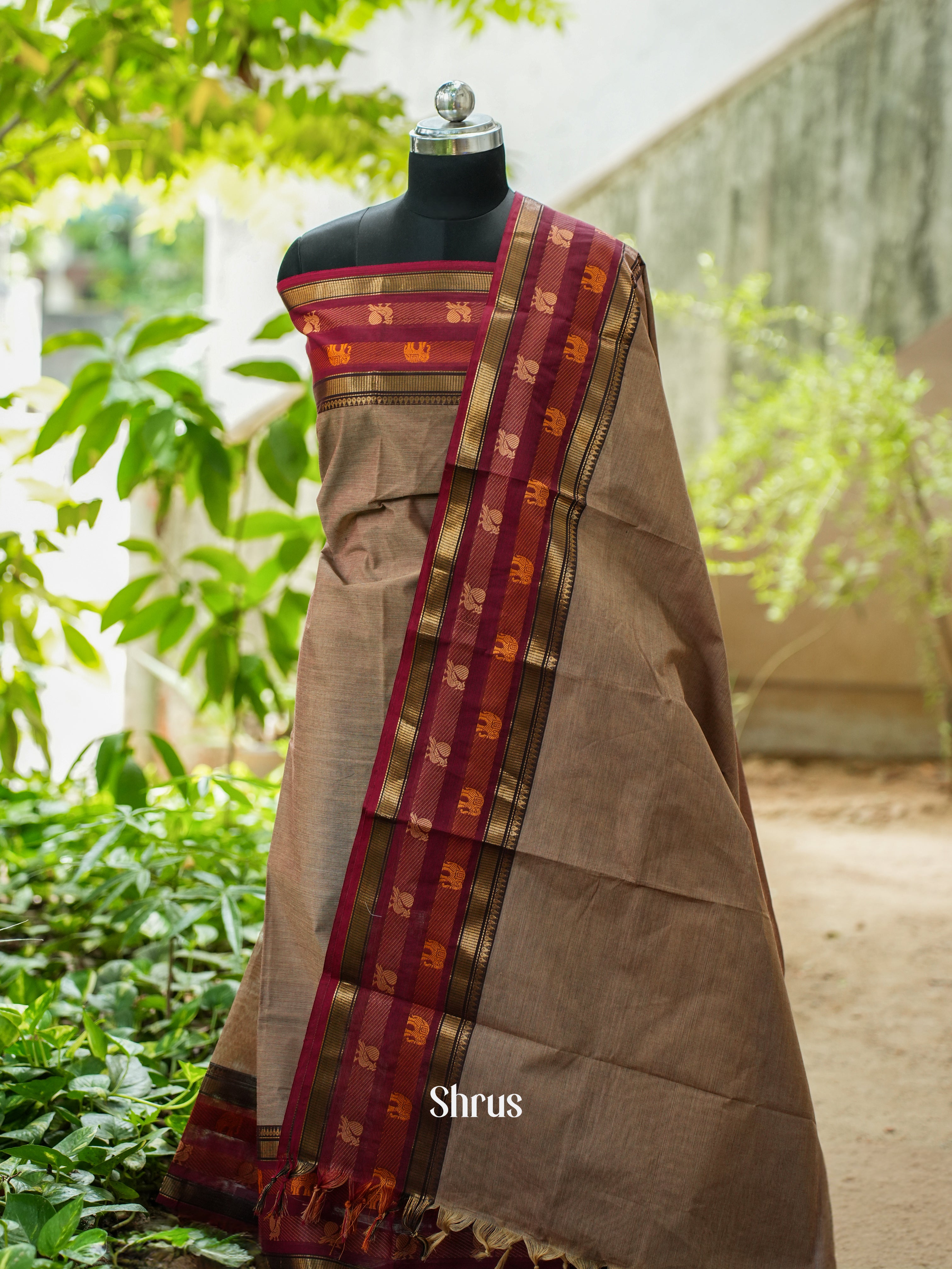 Grey & Maroon- Chettinad Top &  Dupatta