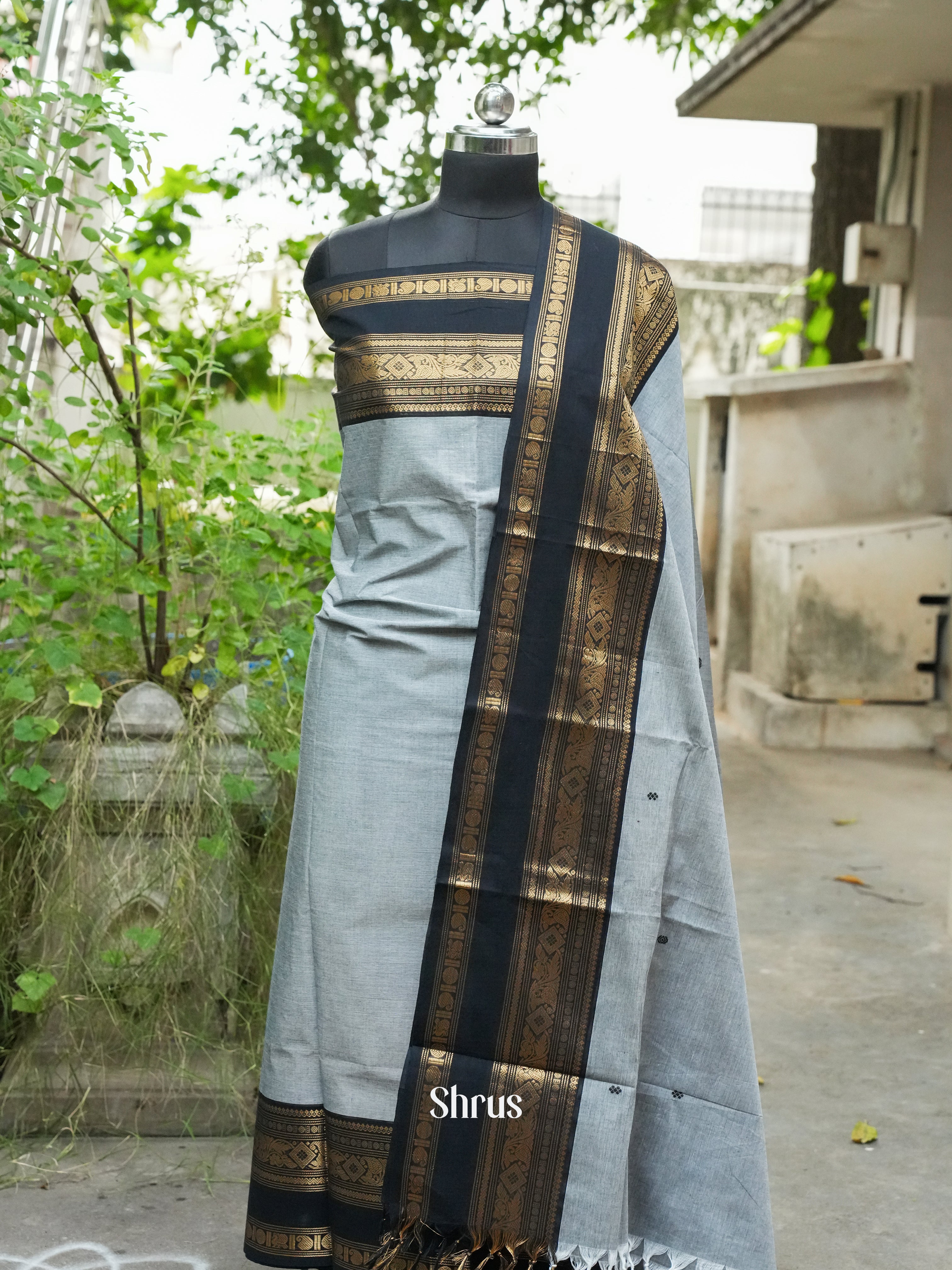 Grey & Black - Chettinad Top &amp; Dupatta