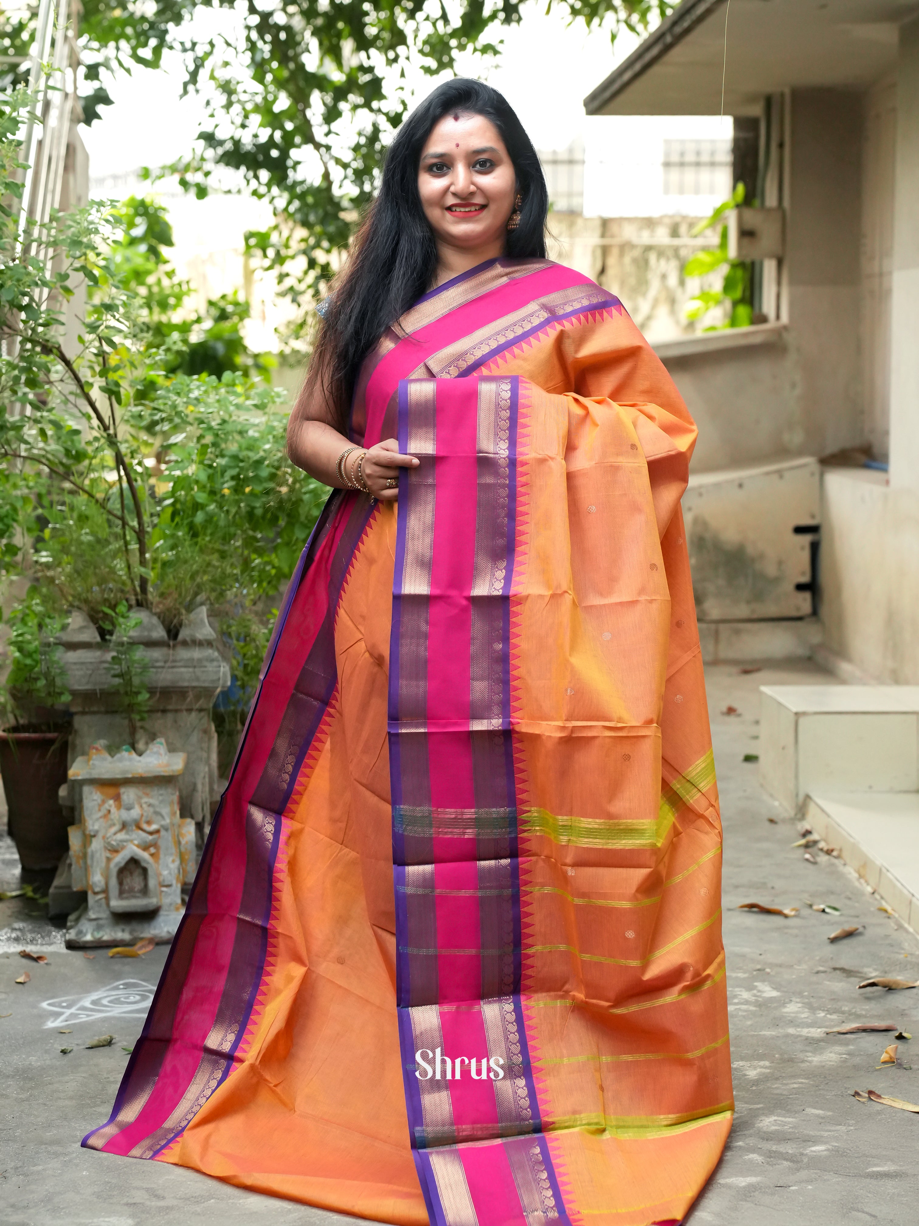 Orange & Pink - Chettinad Cotton Saree