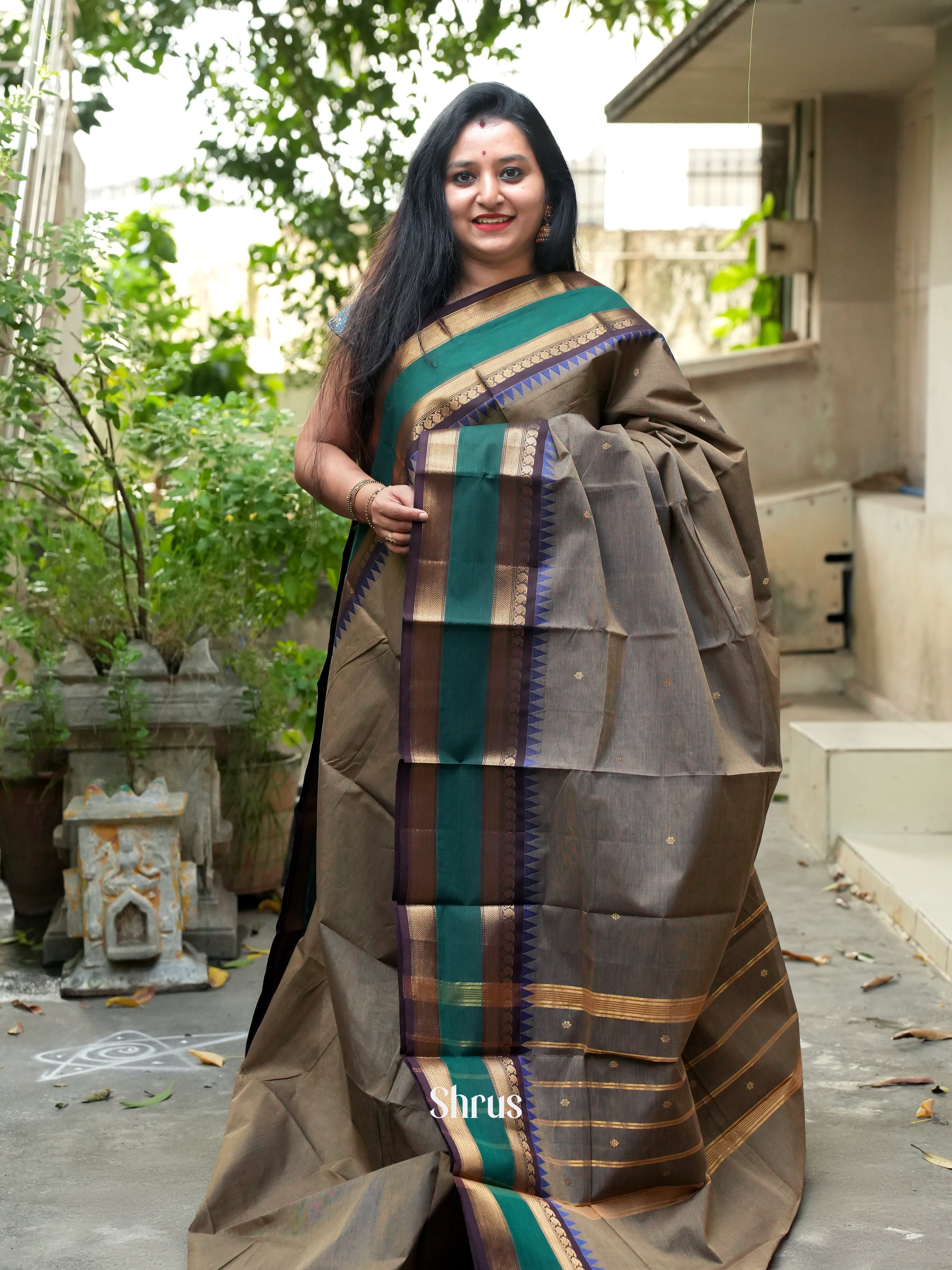 Grey & Brown - Chettinad Cotton Saree