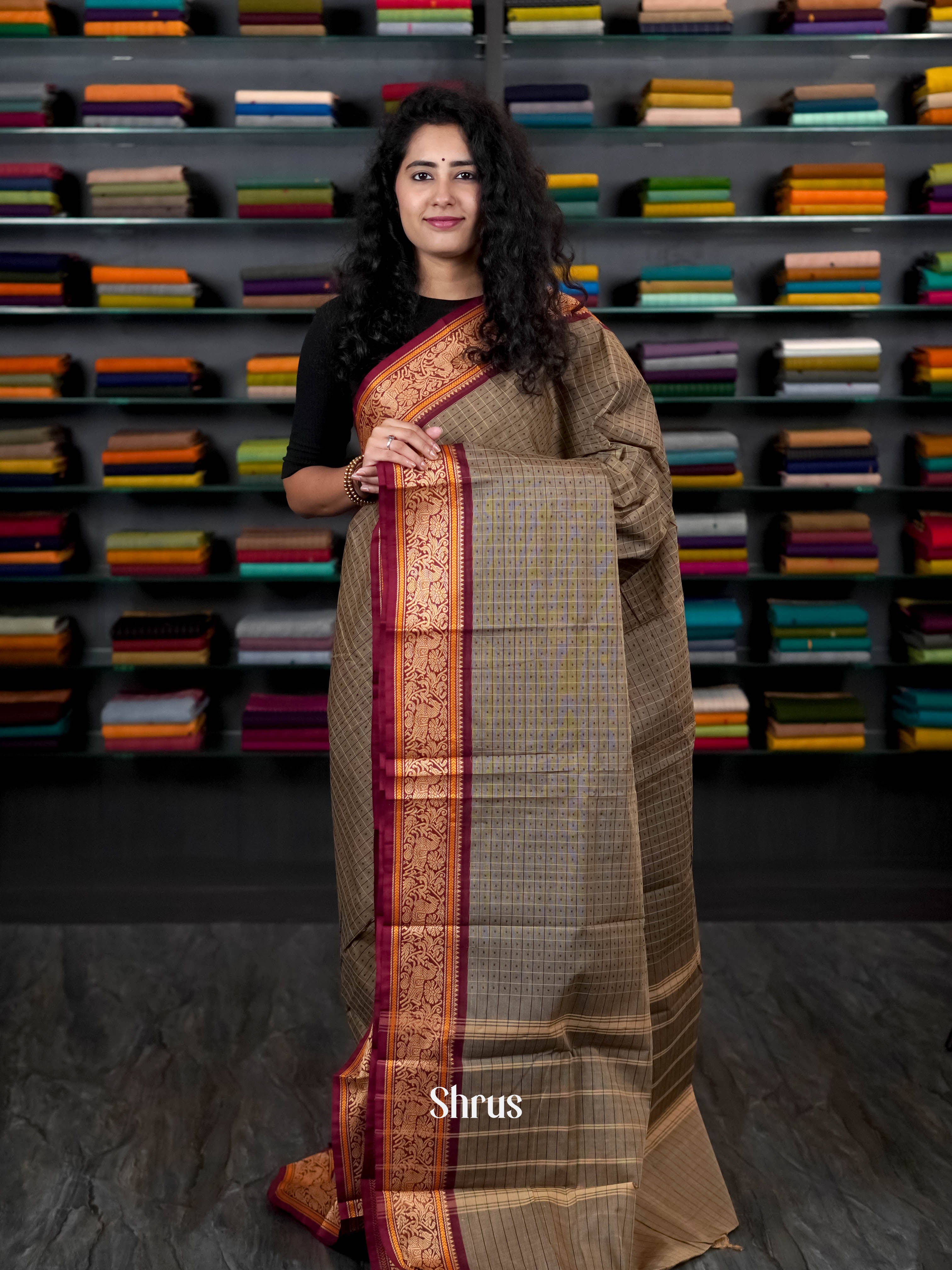 Grey & Orange - Chettinad Cotton Saree