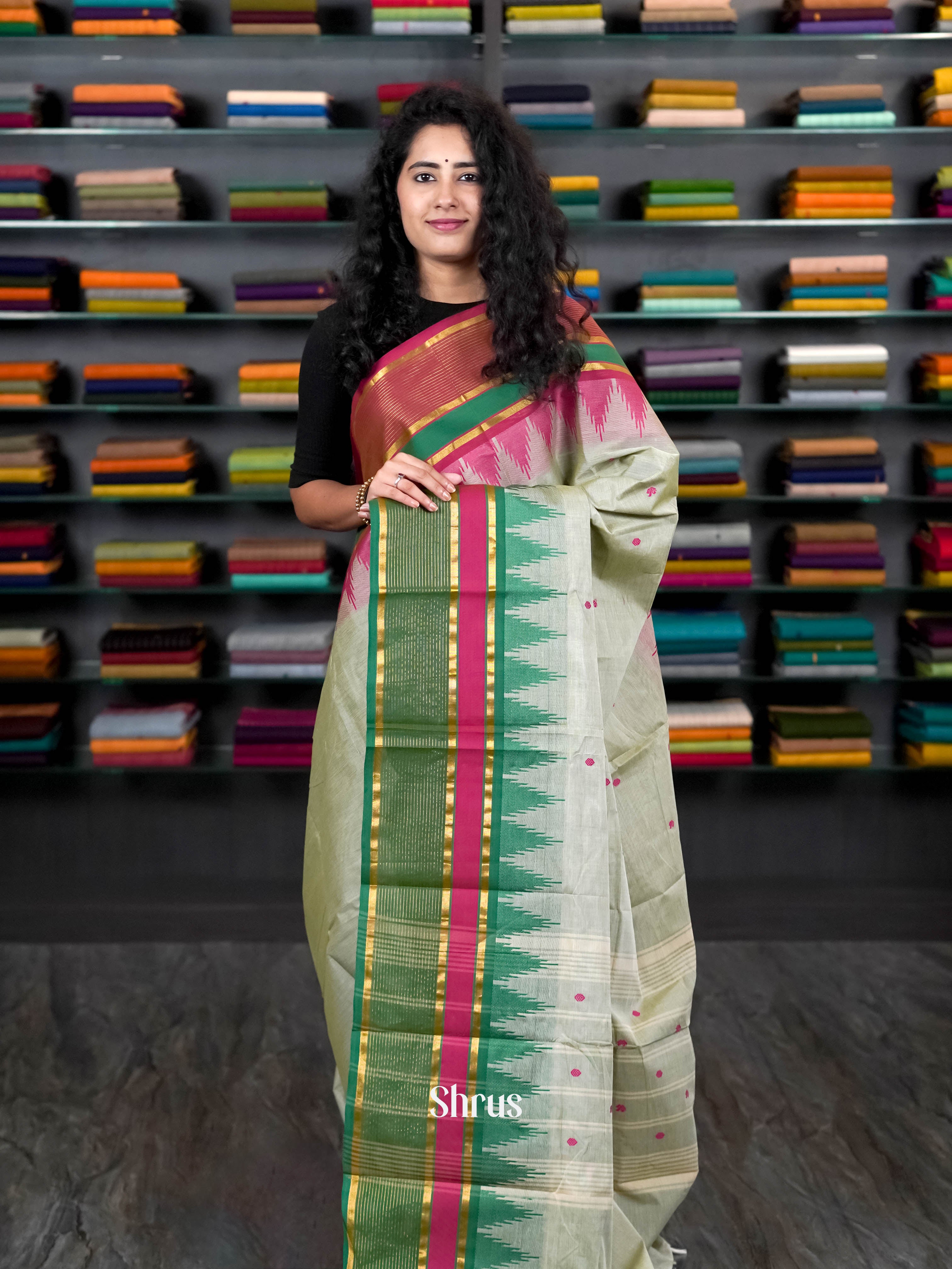 Elachi Green & Green- Chettinad Cotton Saree