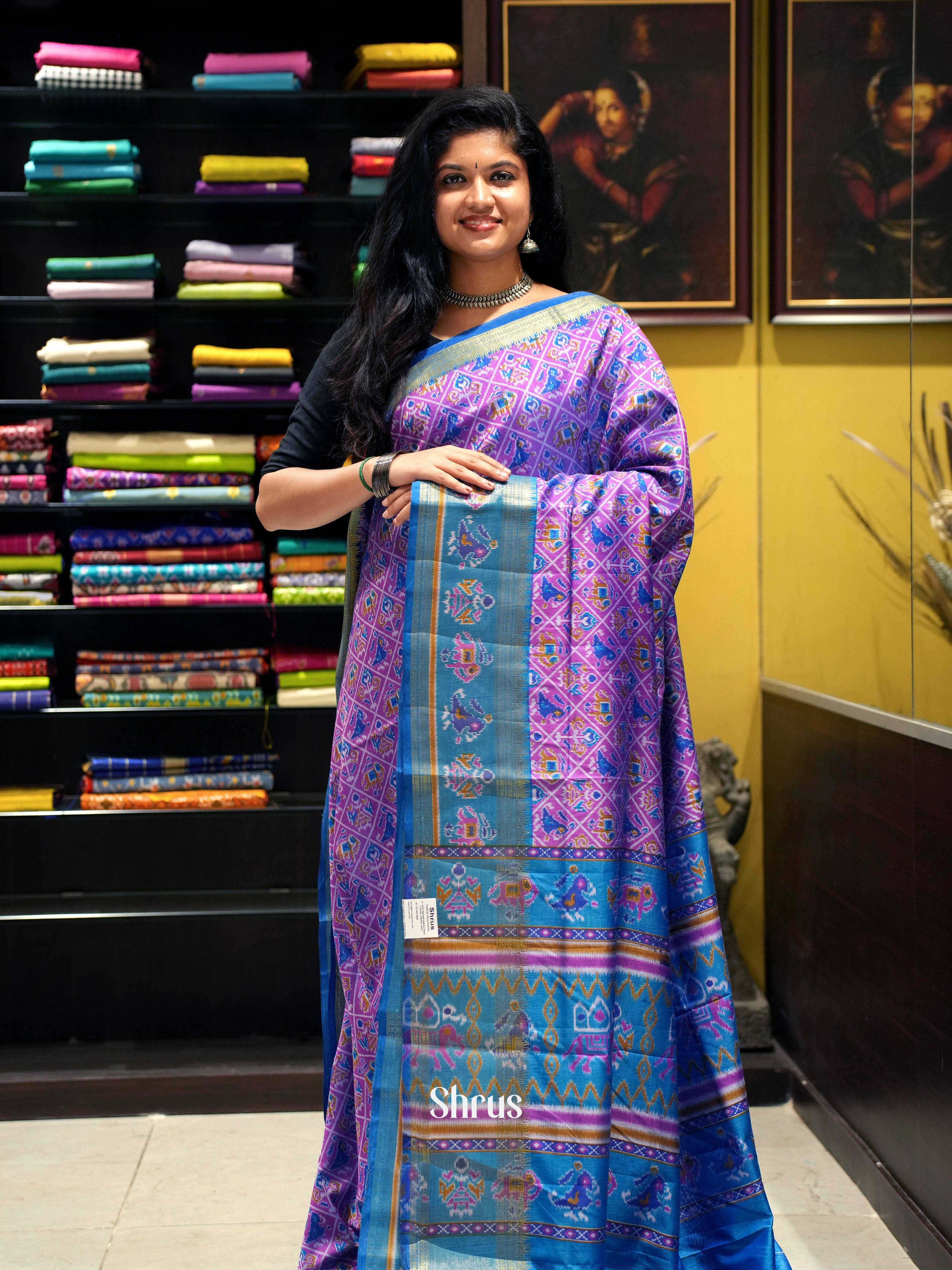 Purple & Blue- Semi Patola Saree