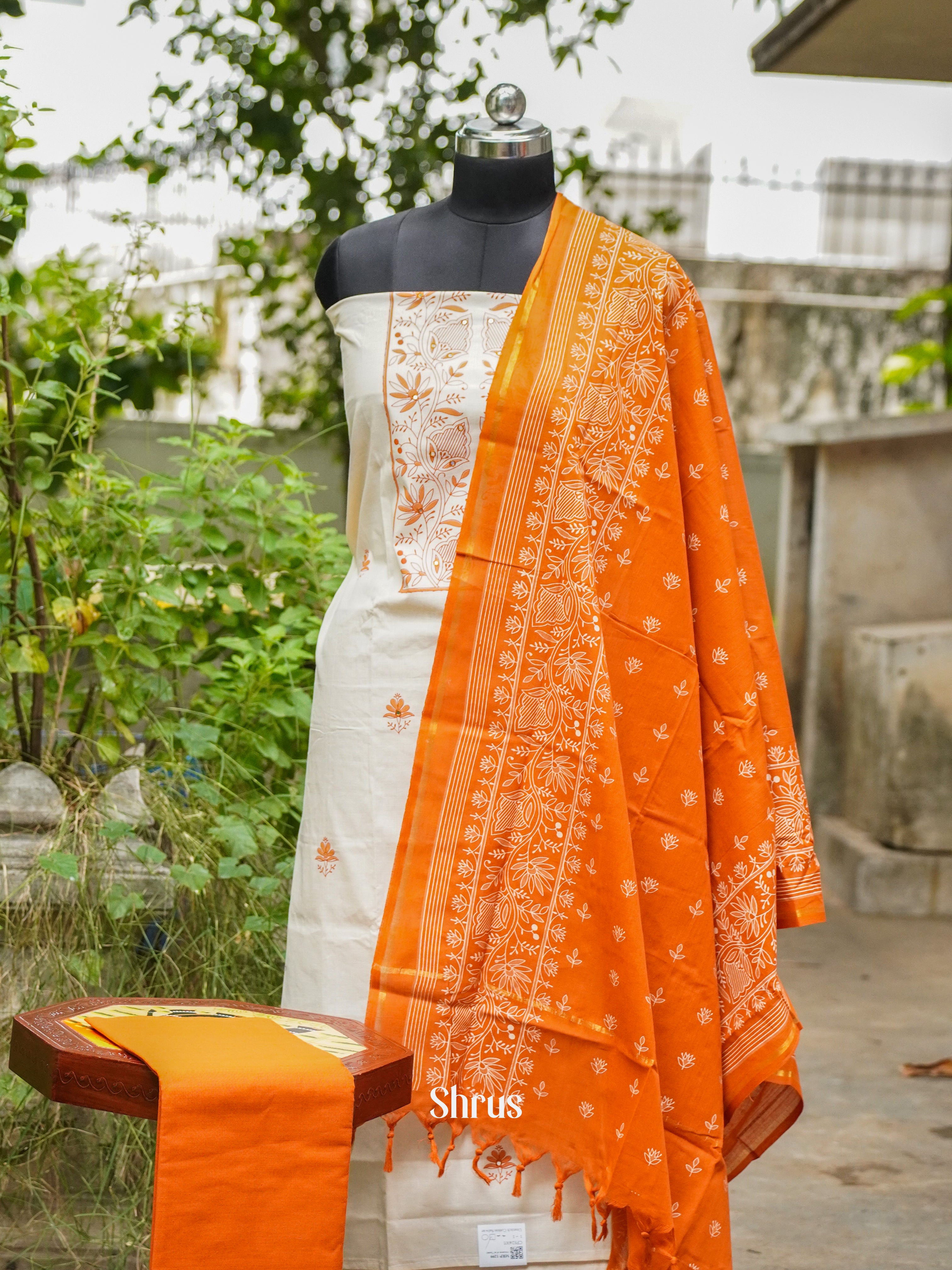 Cream & Orange - Cotton salwar