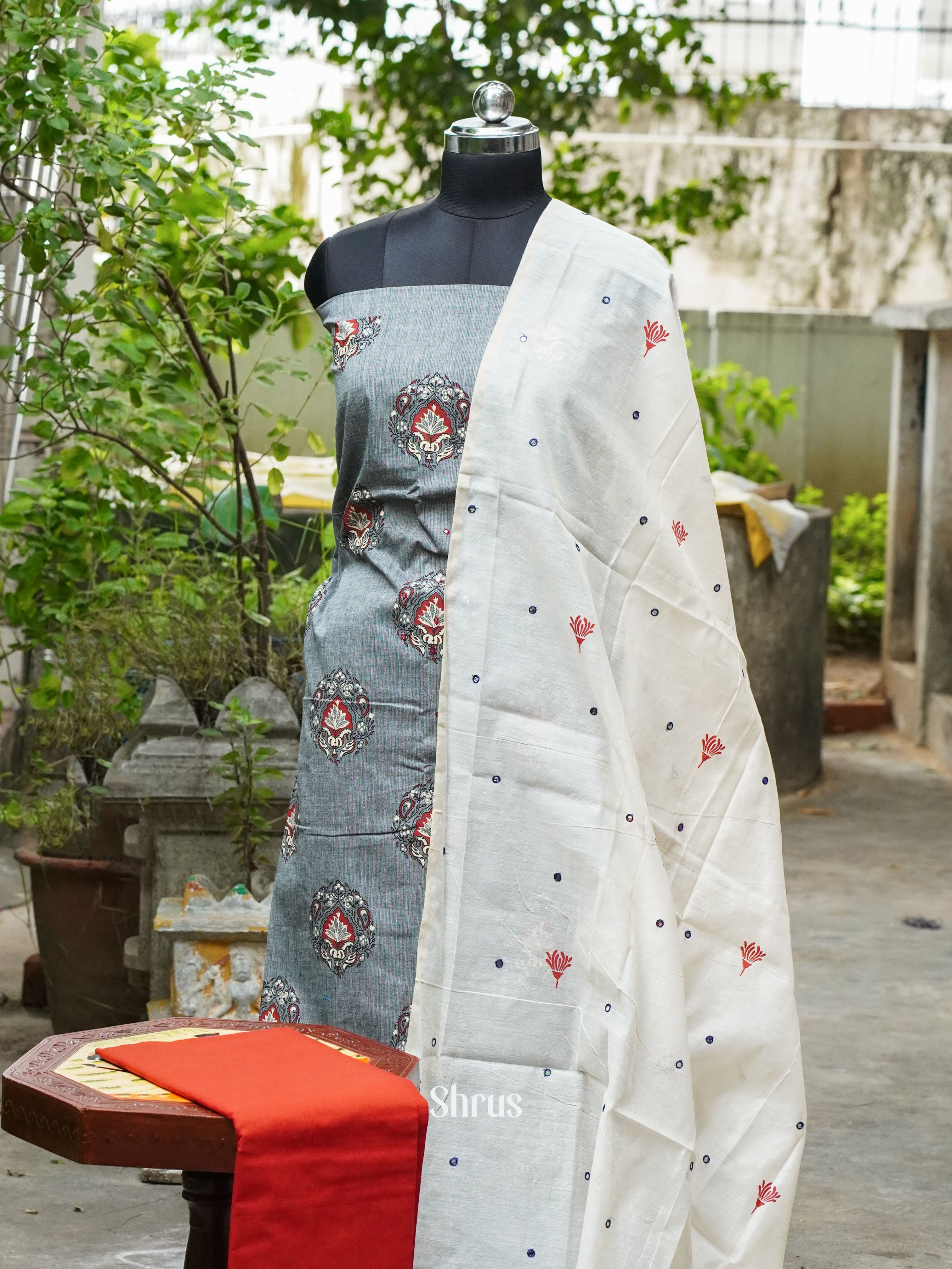 Grey & Red - Cotton salwar