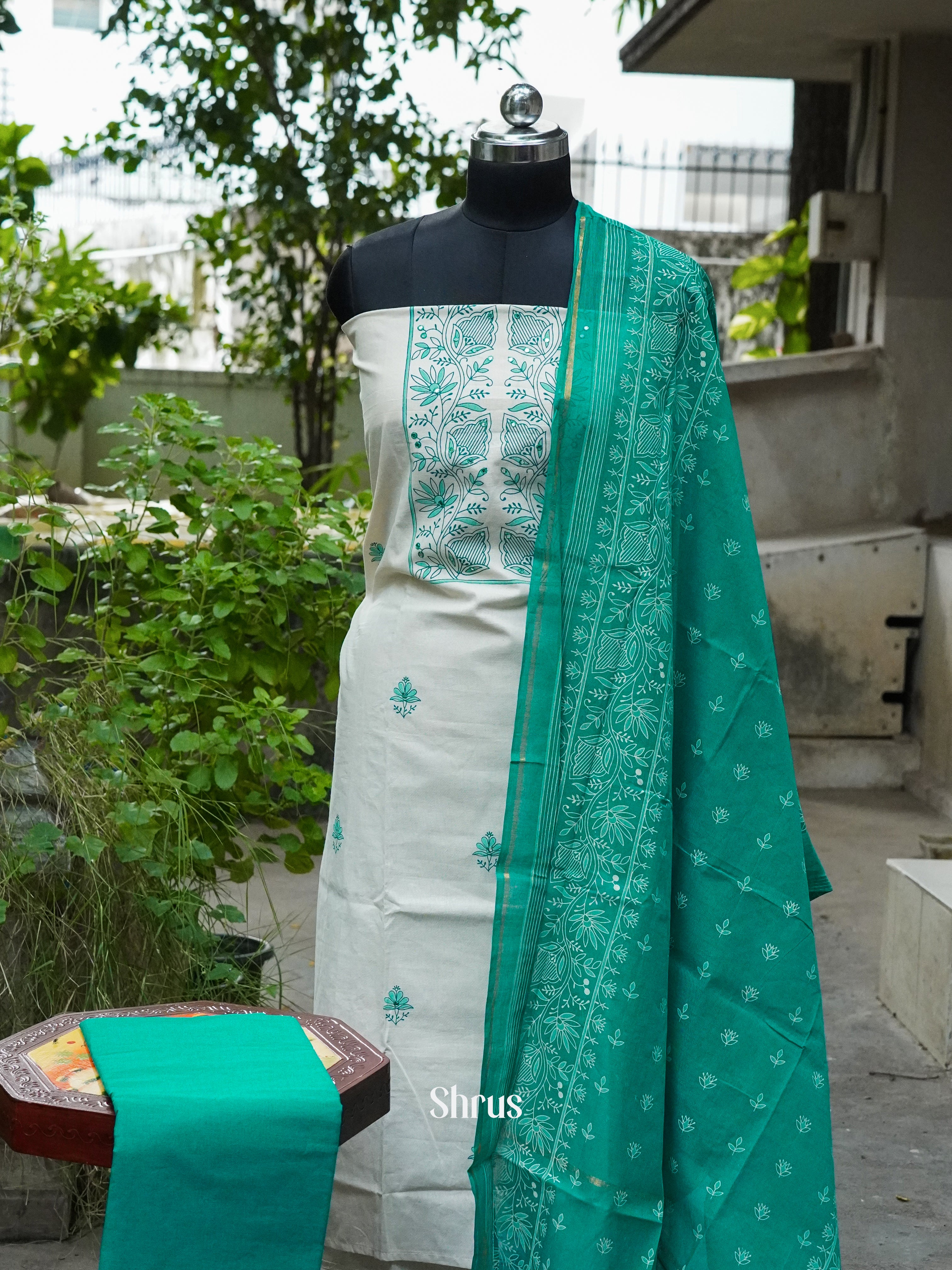 Cream & Green - Cotton salwar