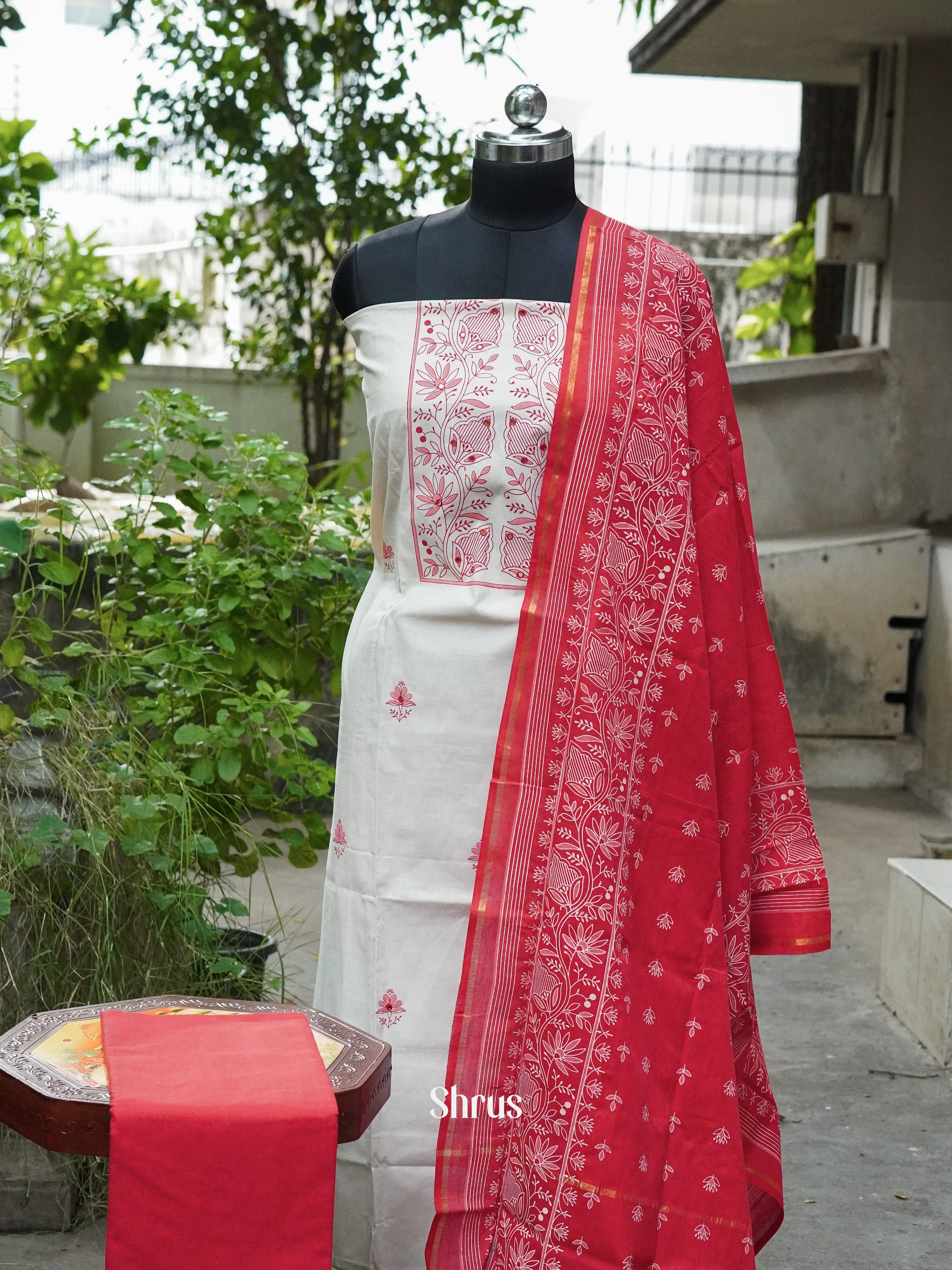 White & Red - Cotton salwar