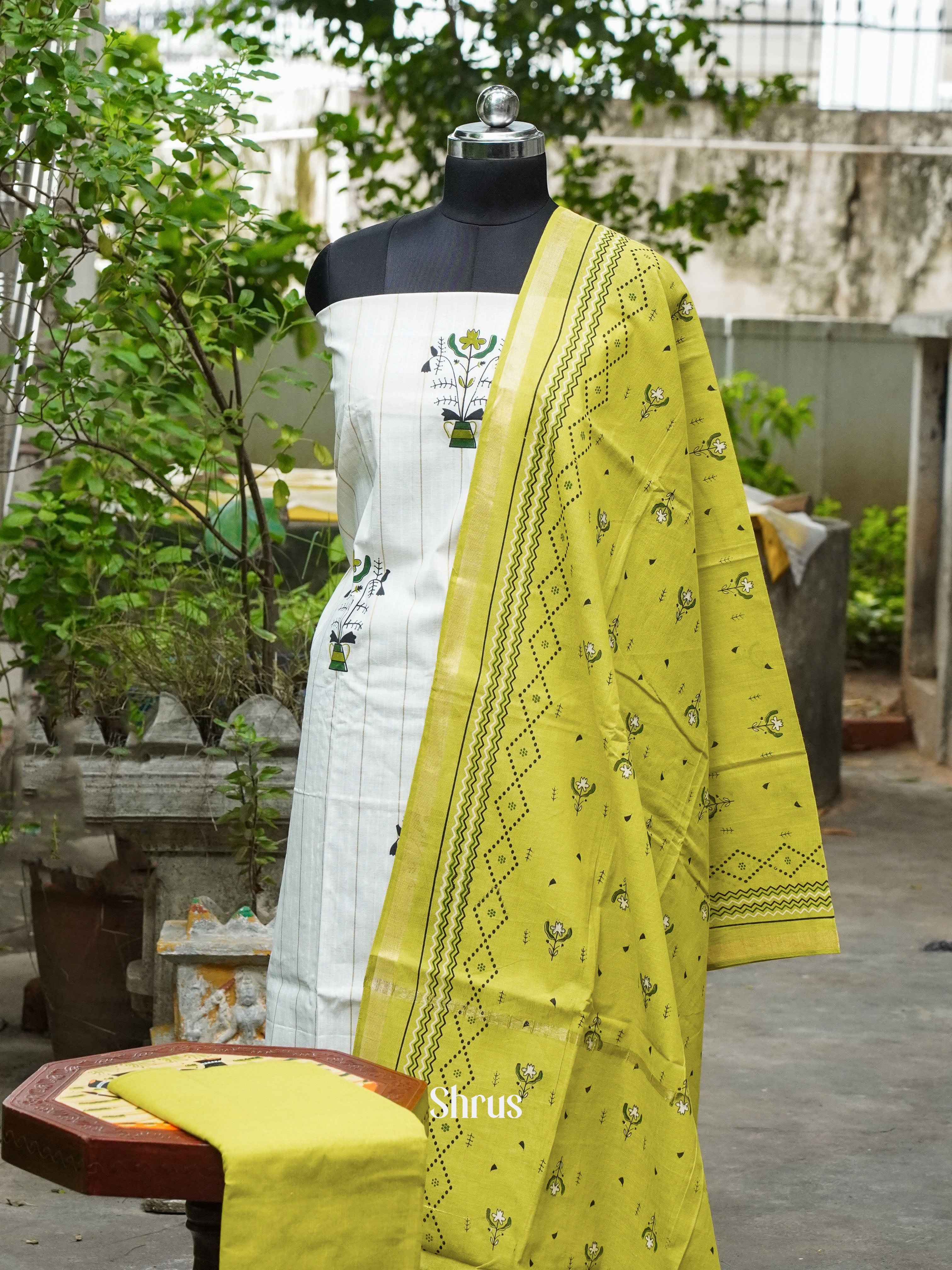 Cream & Green - Cotton salwar