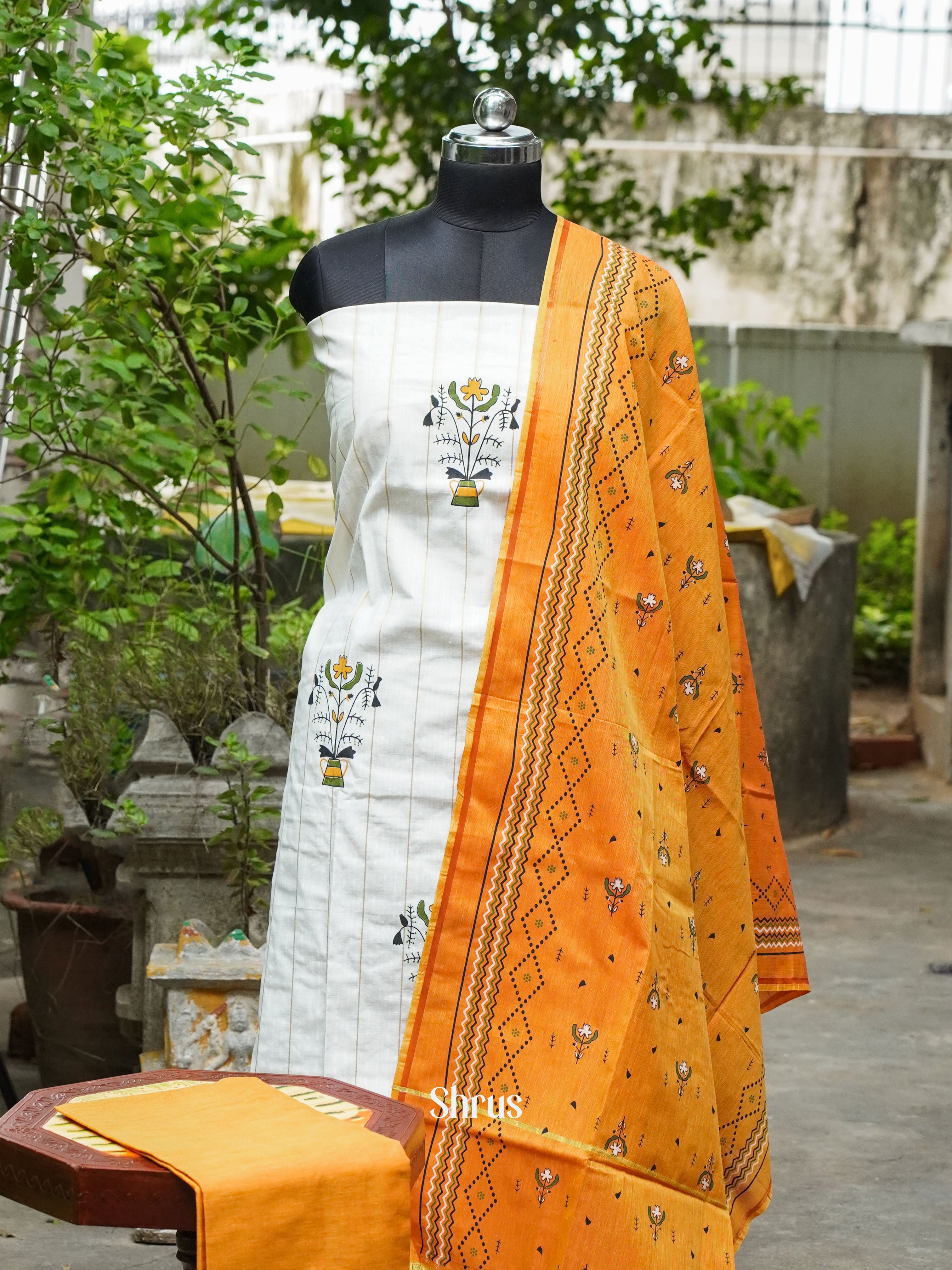 White & Orange - Cotton salwar