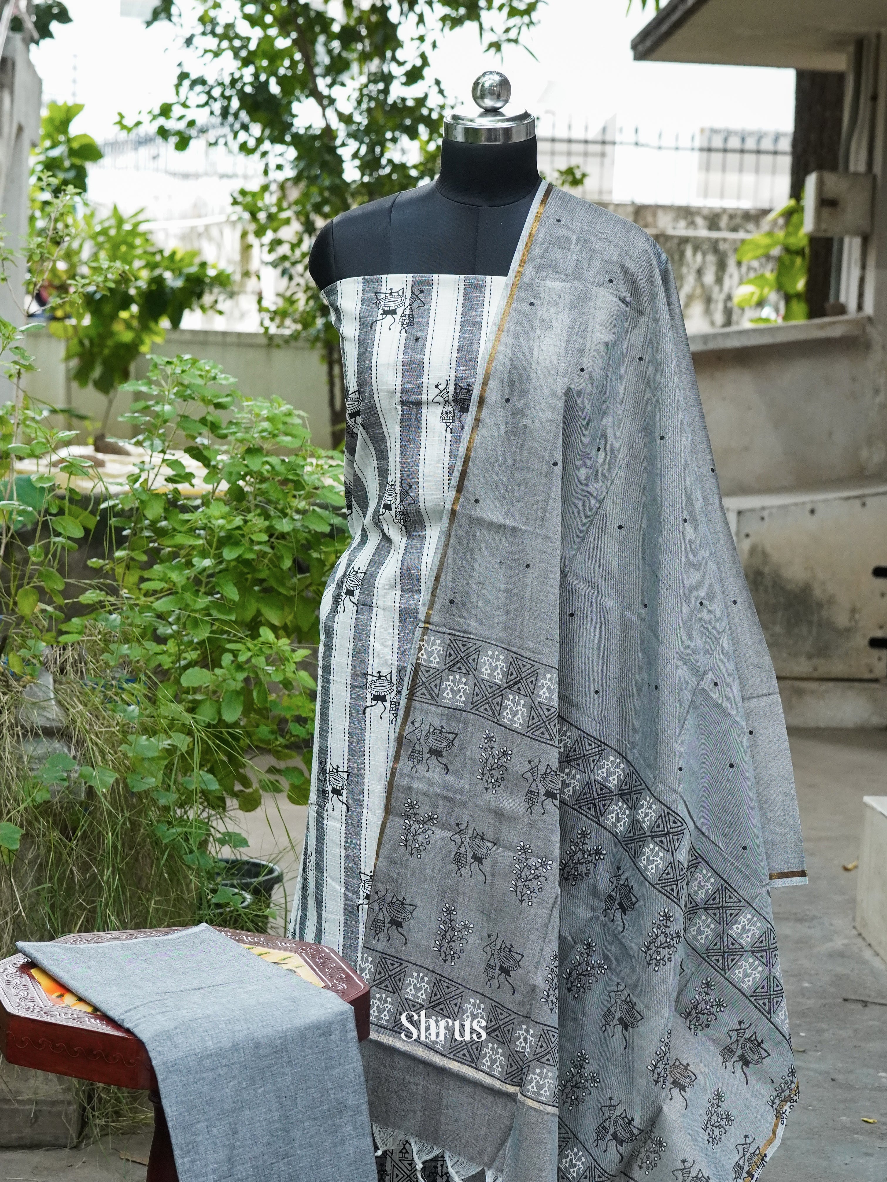 Grey & White - Cotton salwar