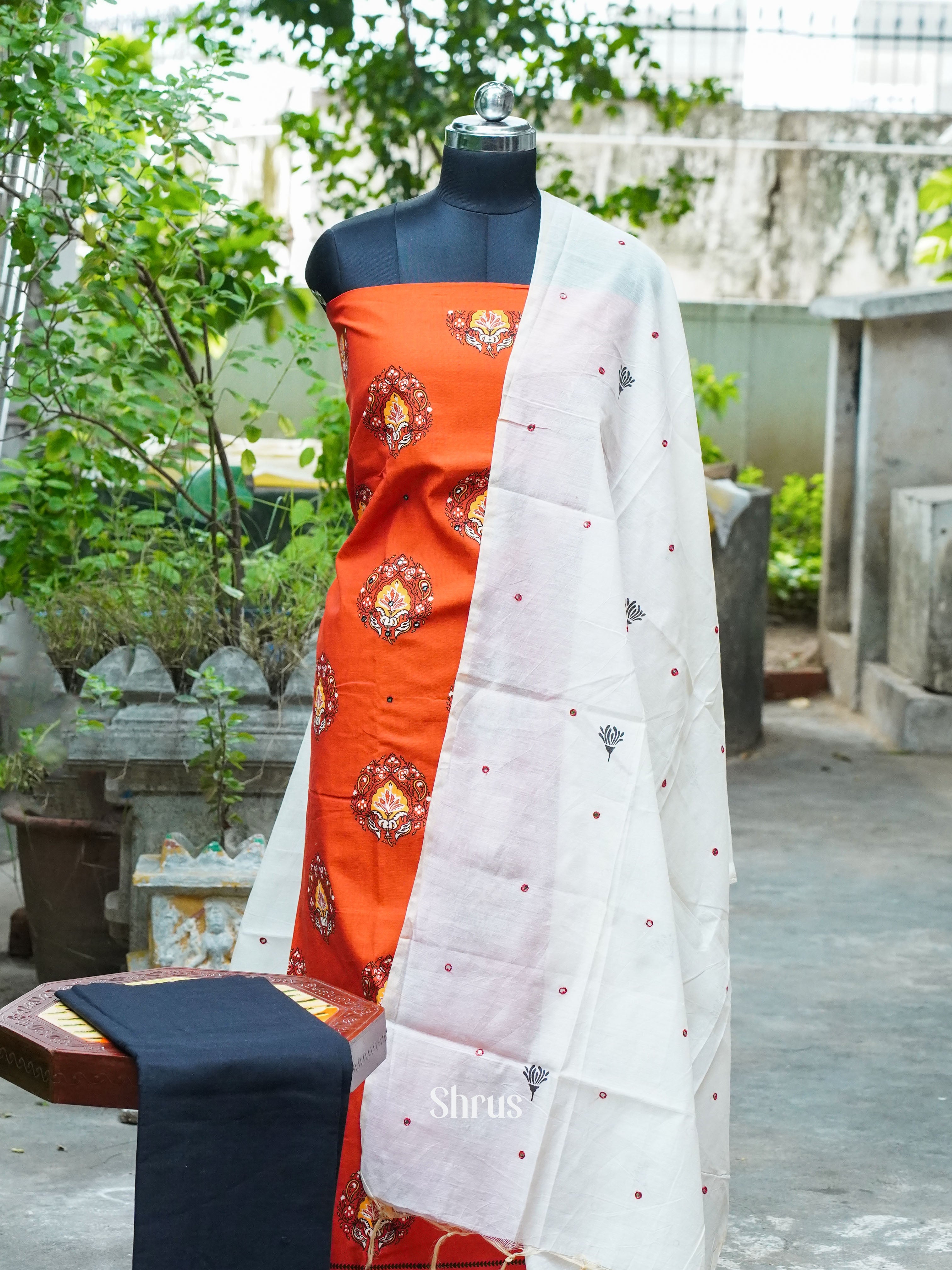 Orange & Black- Cotton salwar