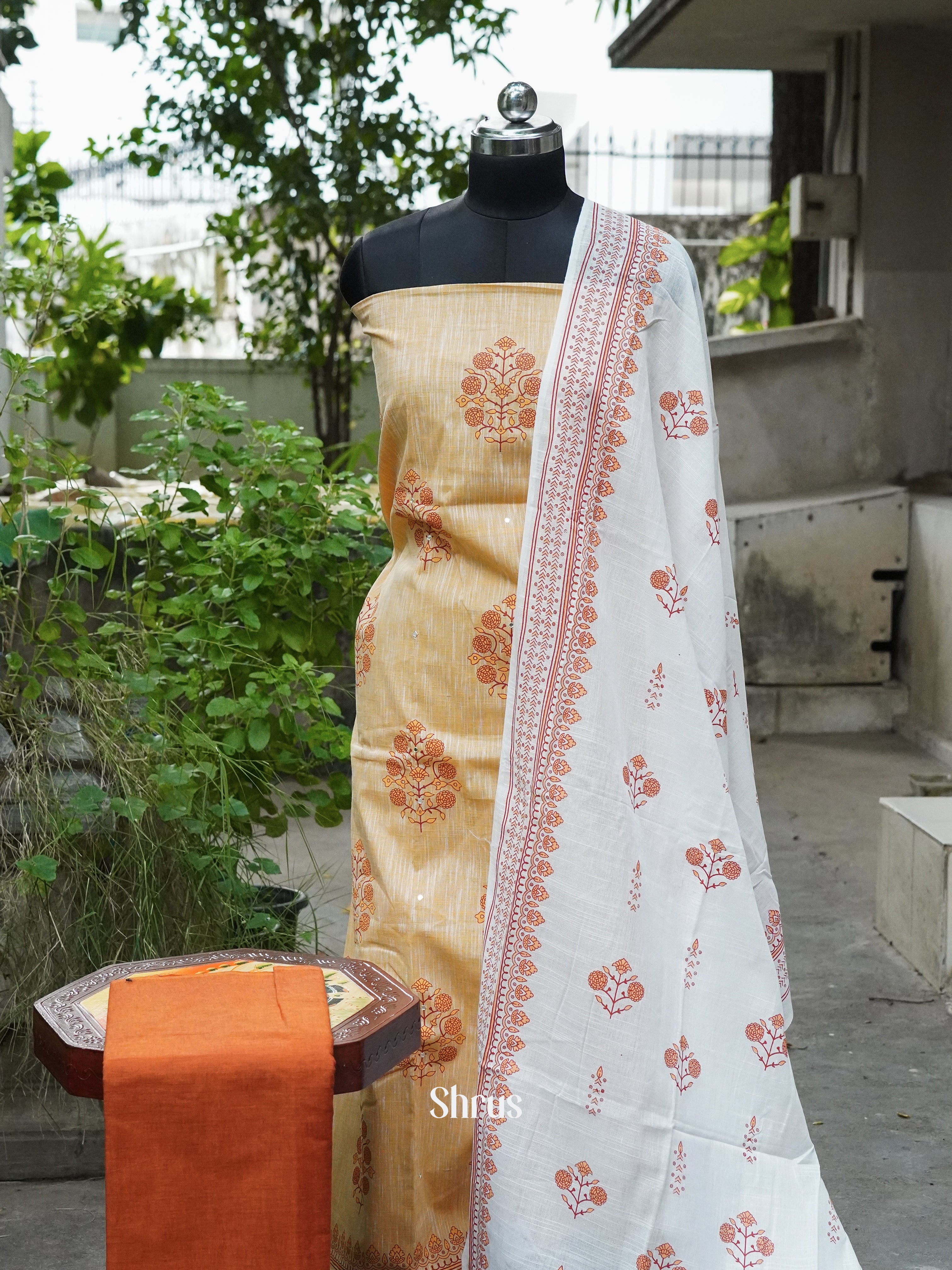 Orange & White - Cotton salwar