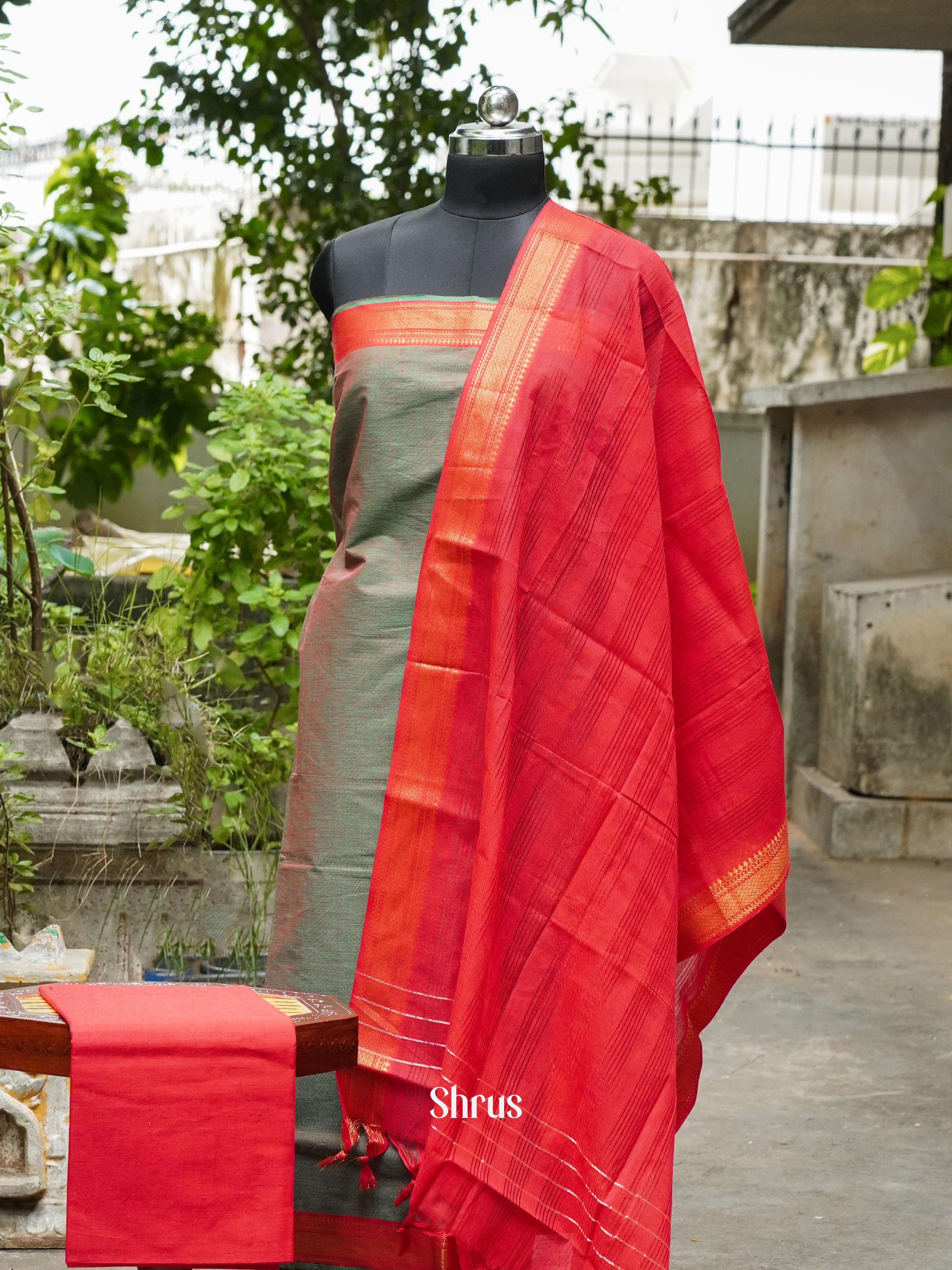 Grey & Red - Cotton salwar