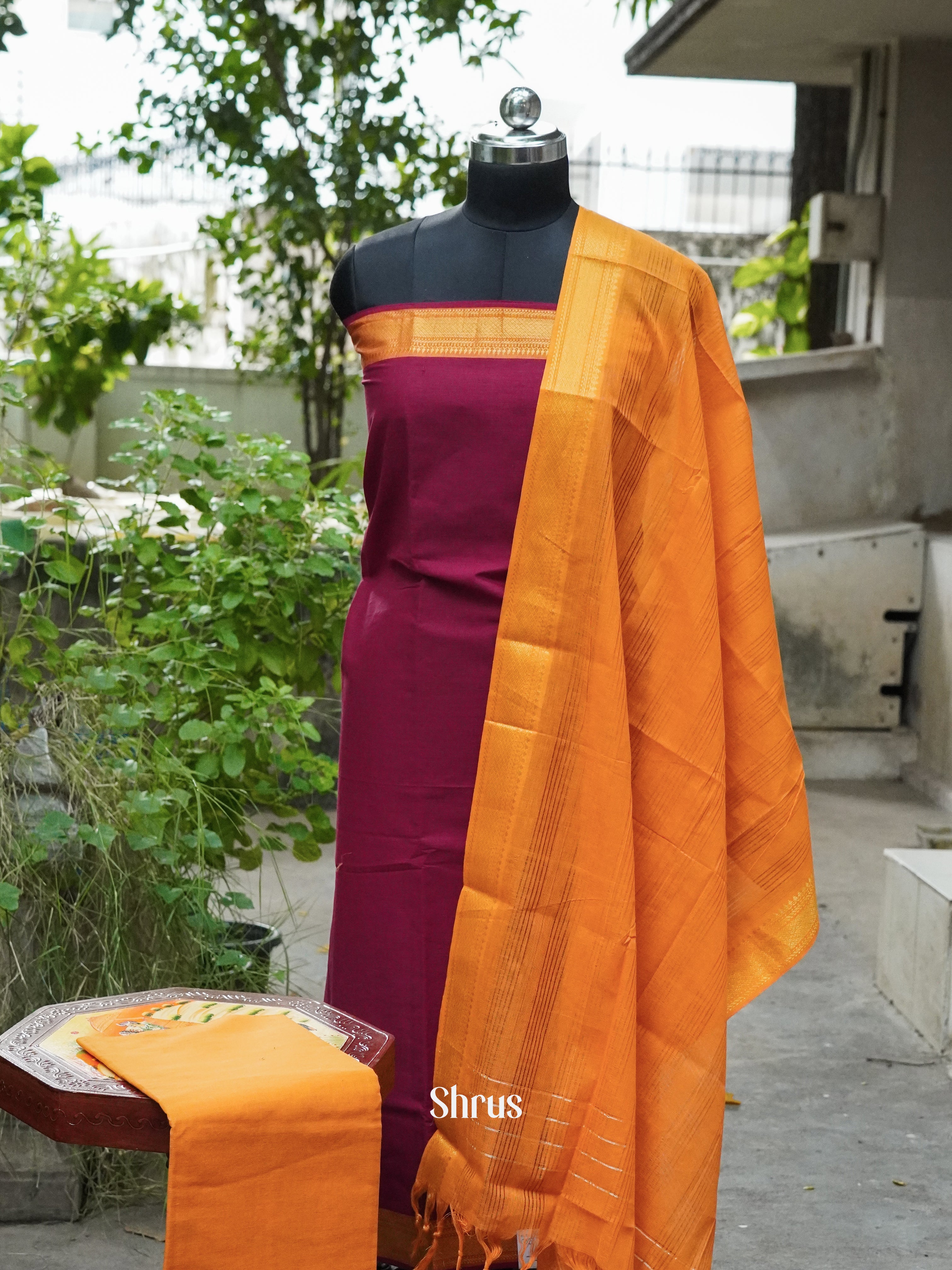 Wine & Orange - Cotton salwar