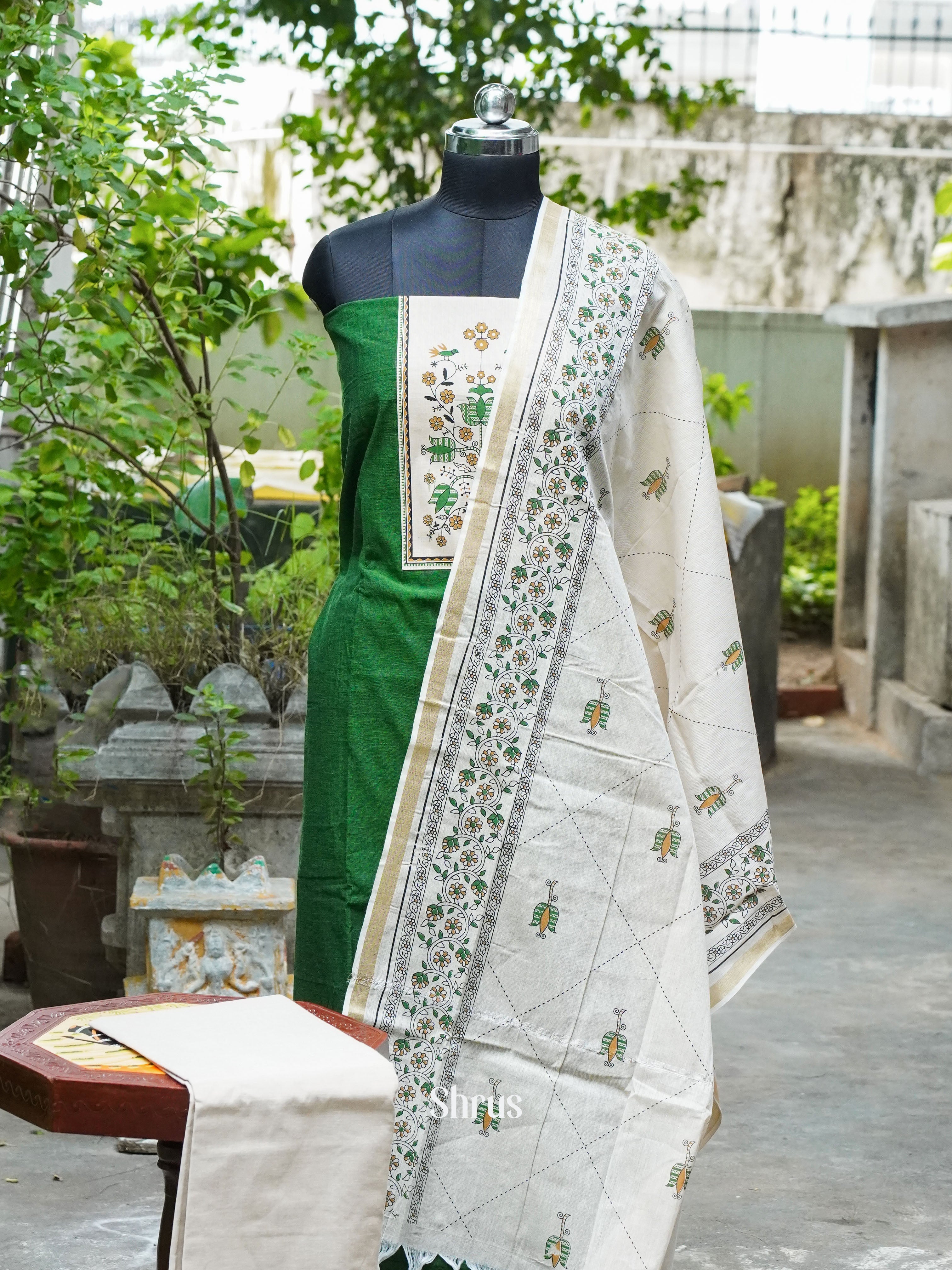 green  & White - Cotton salwar