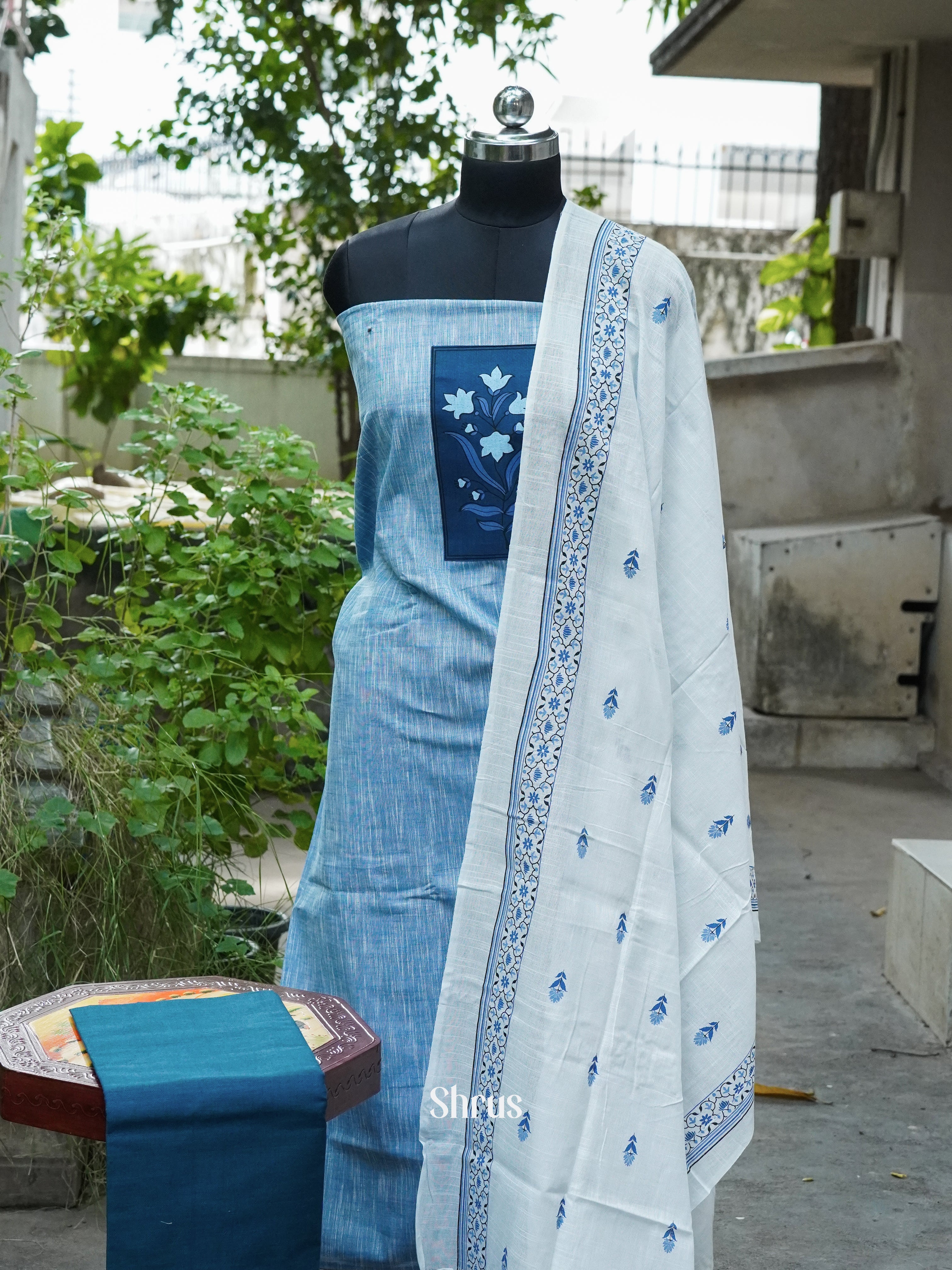 Blue & White - Cotton salwar