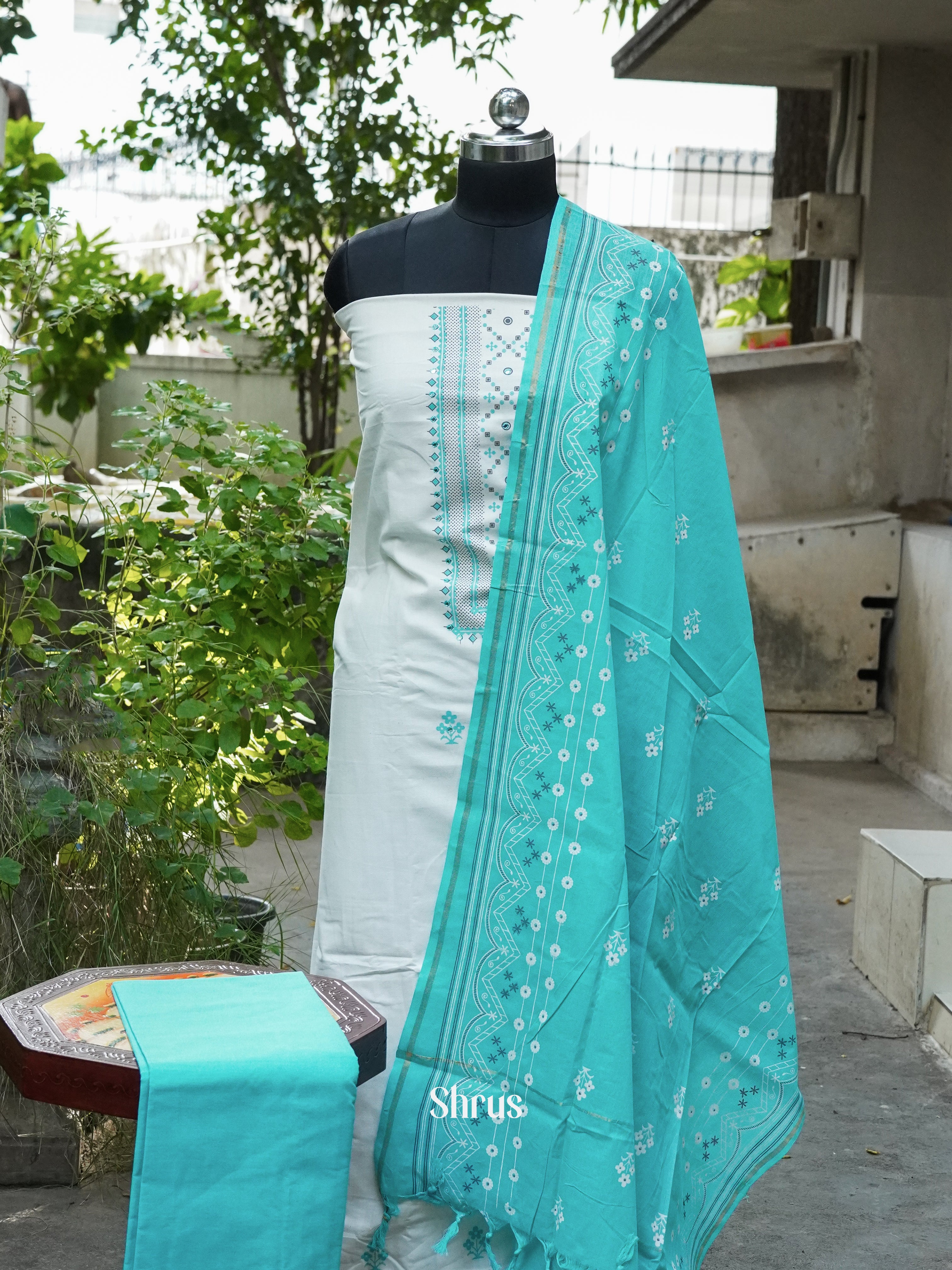 White & Blue - Cotton salwar