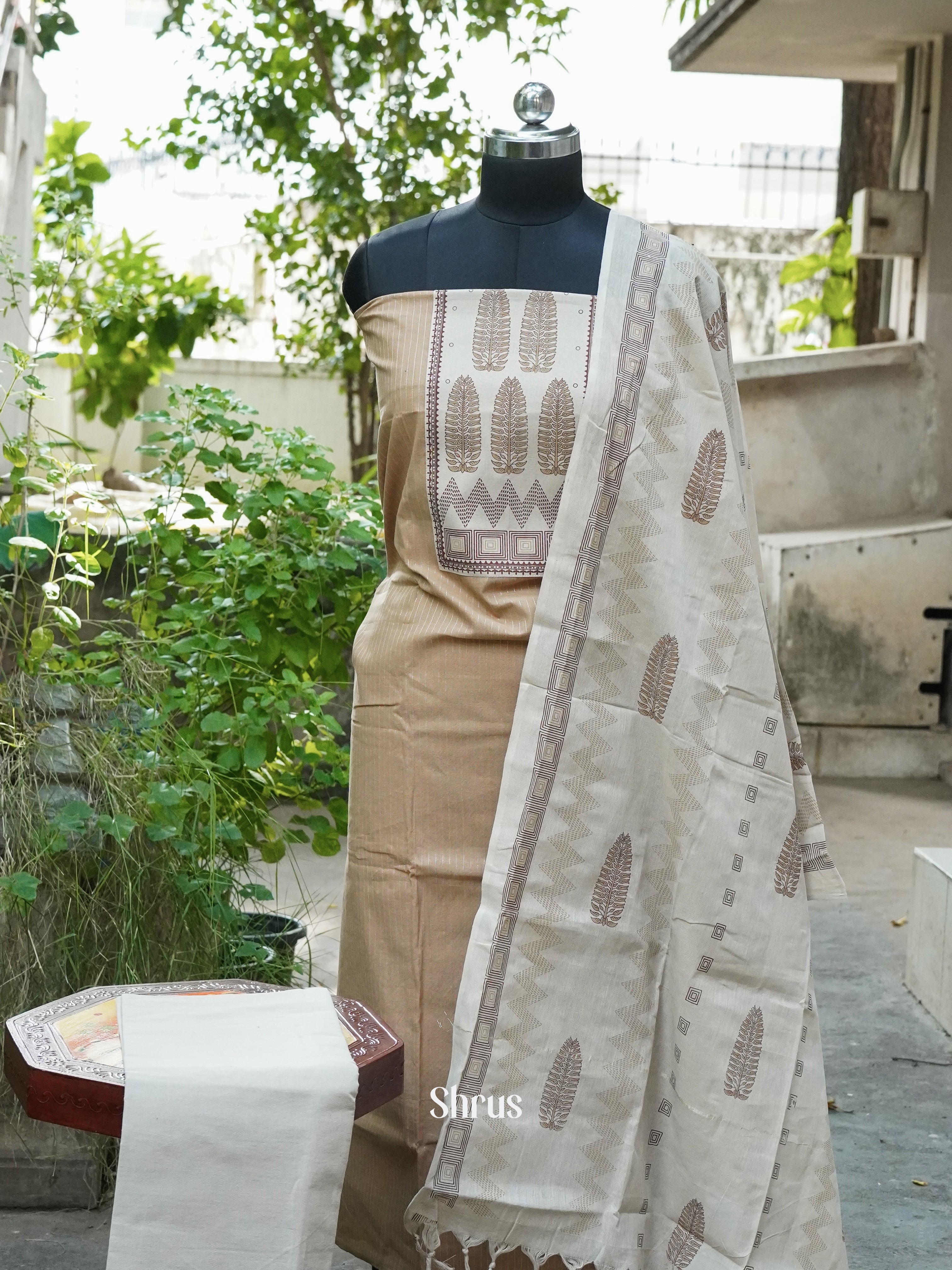 Brown & White - Cotton salwar