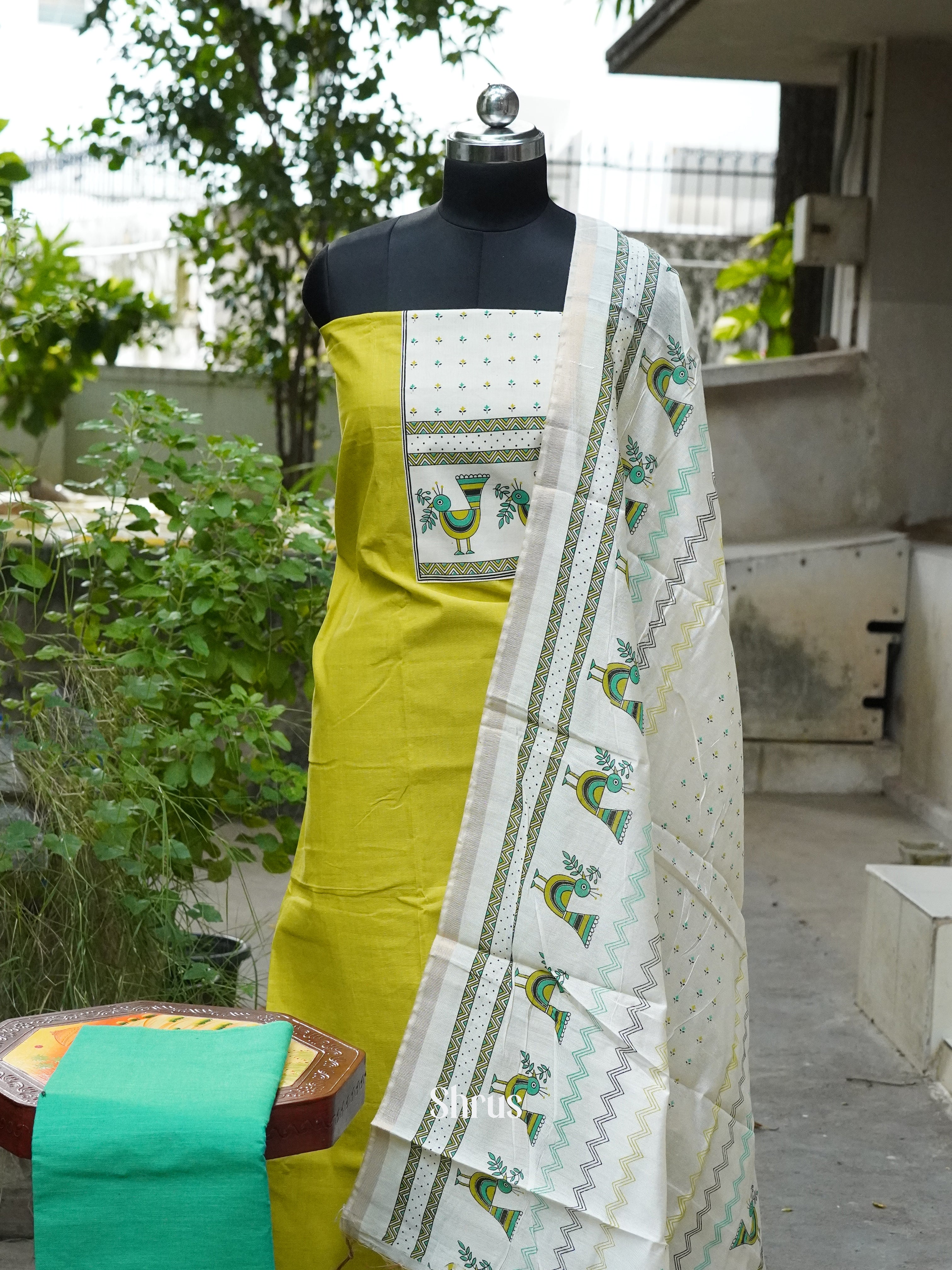 Lime Green & White - Cotton salwar