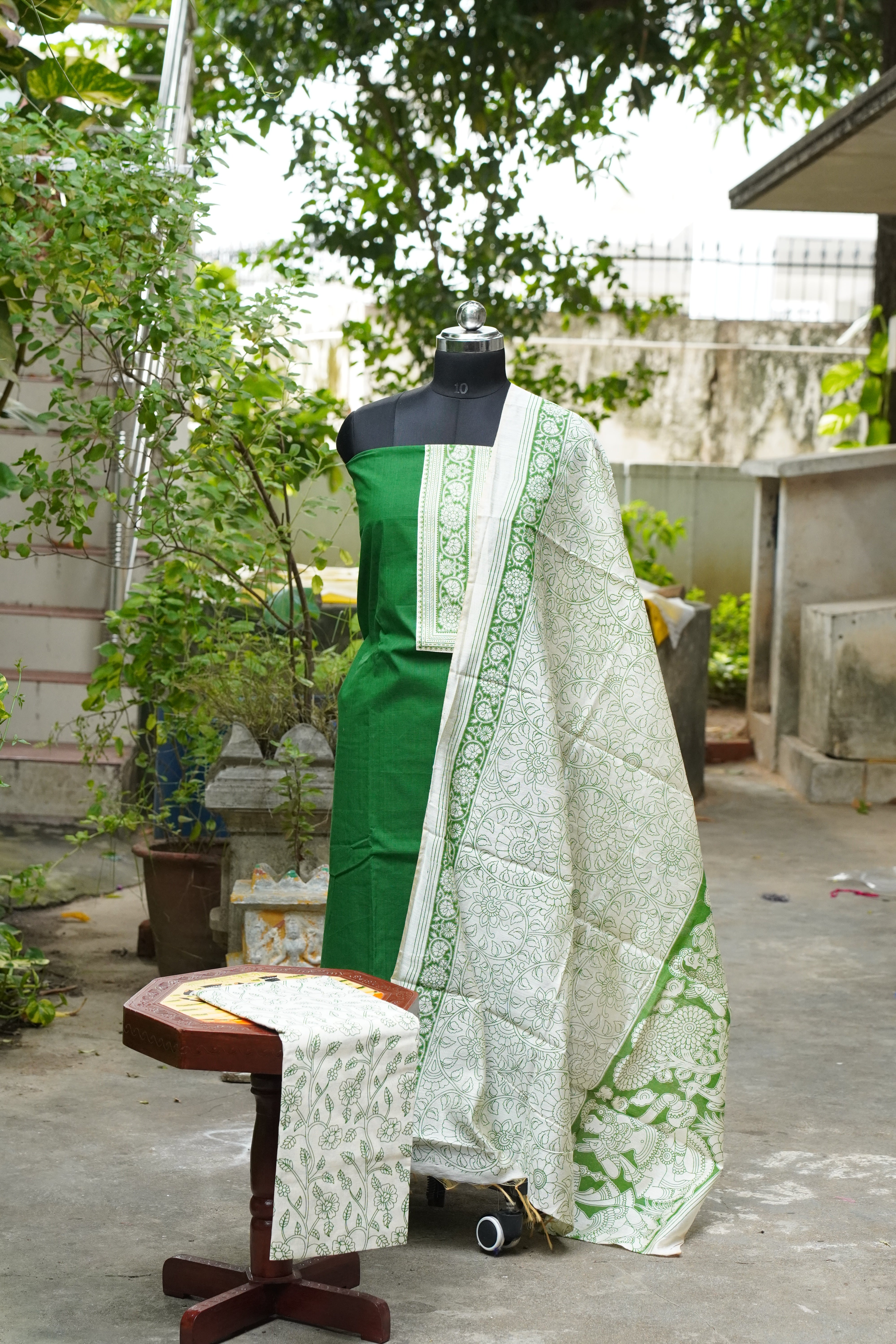 Green & White - Cotton salwar