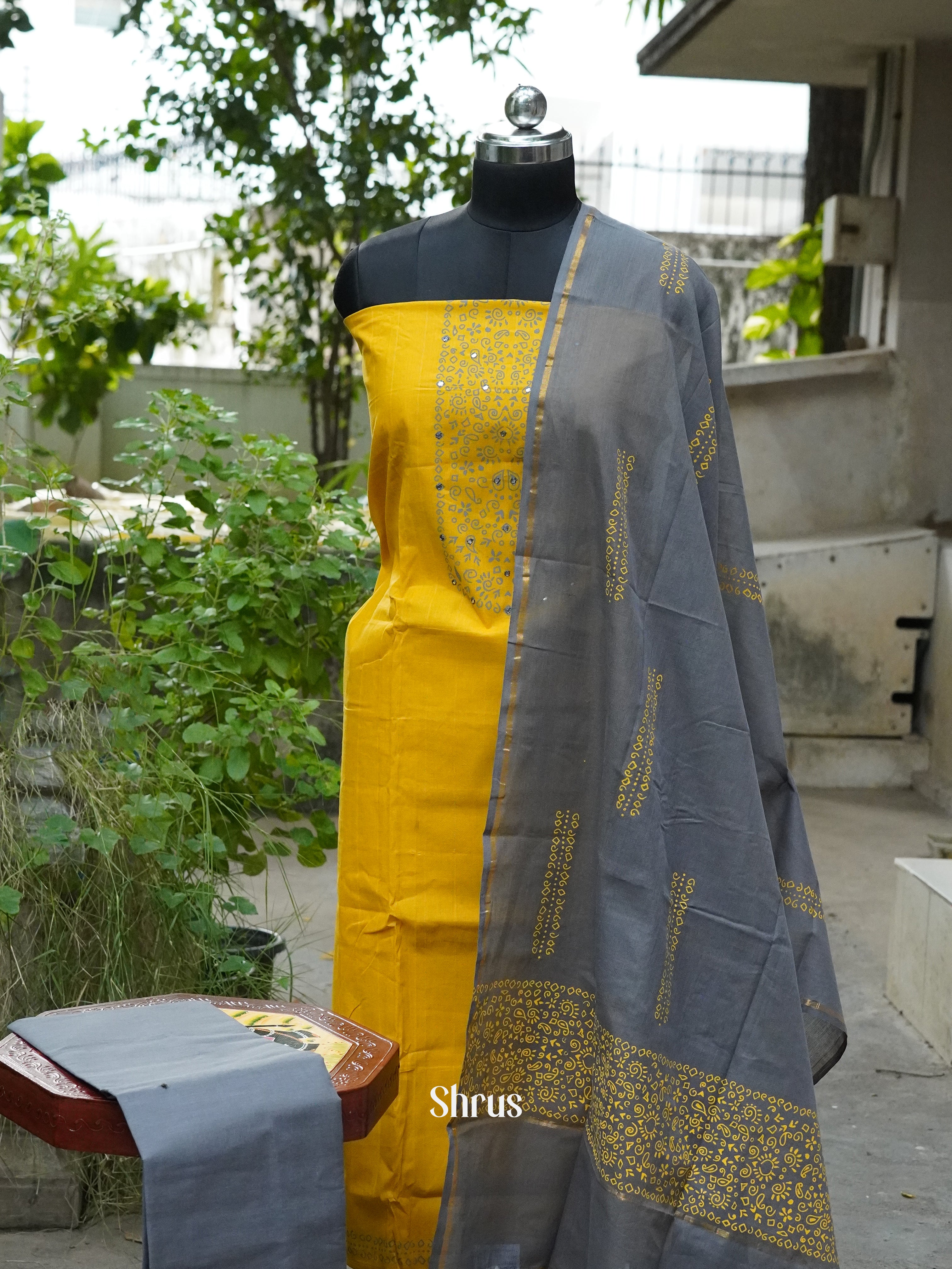 Yellow & grey - Cotton salwar