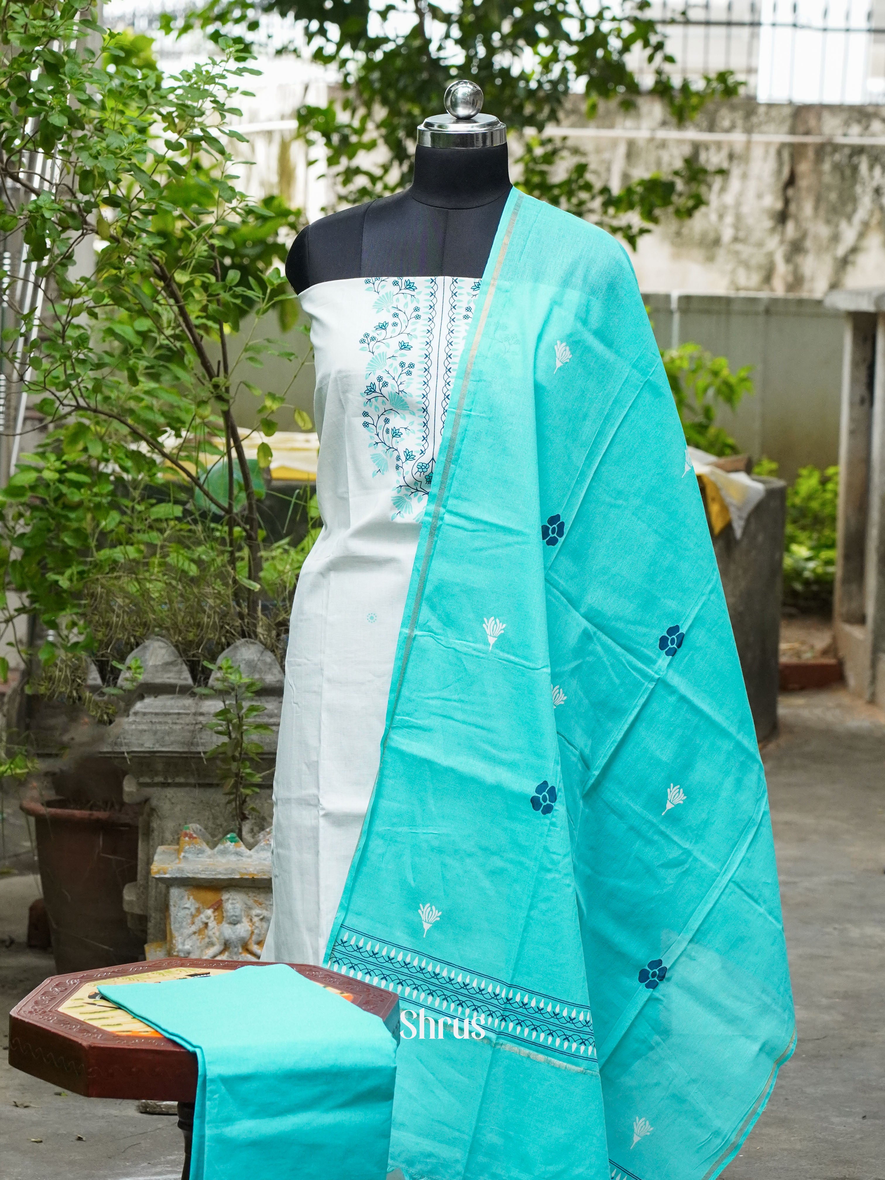 White & Blue - Cotton salwar