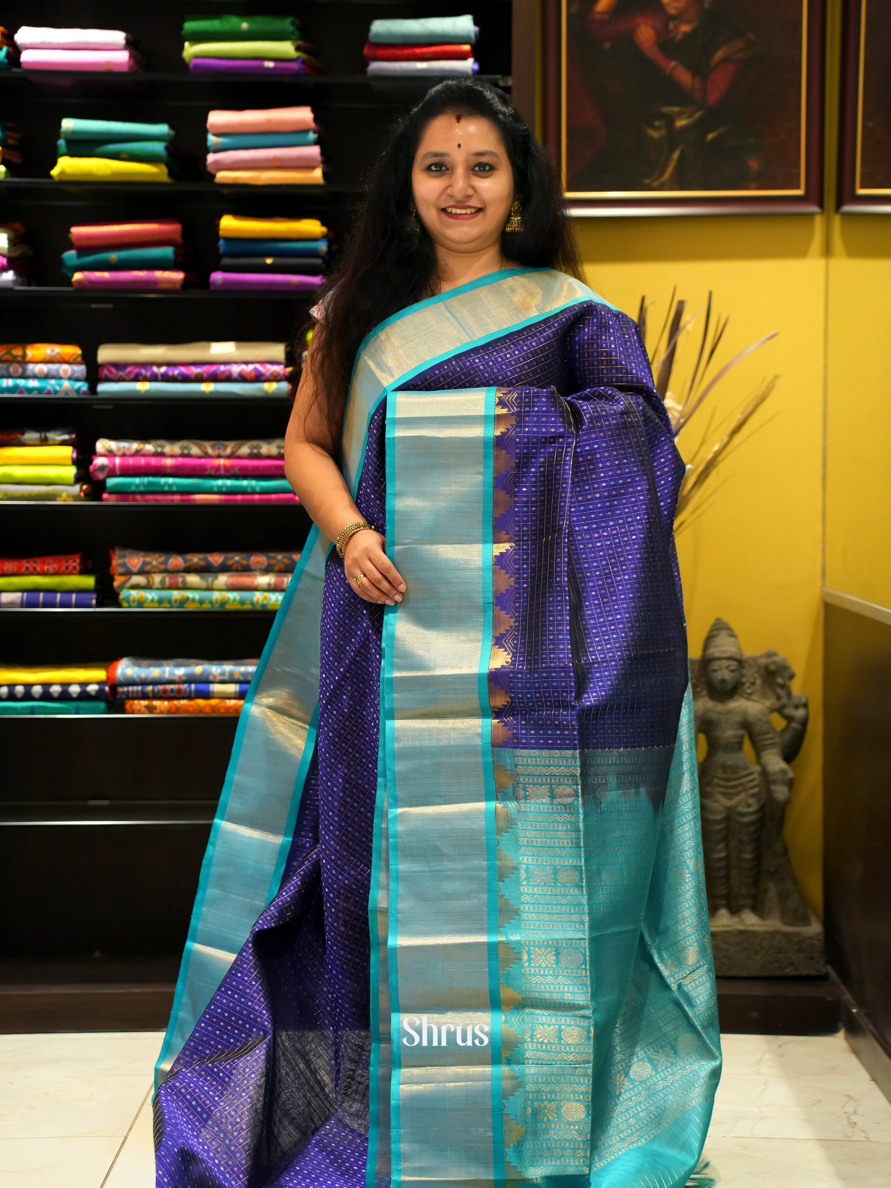 Purple & Teal - Silk Cotton Saree