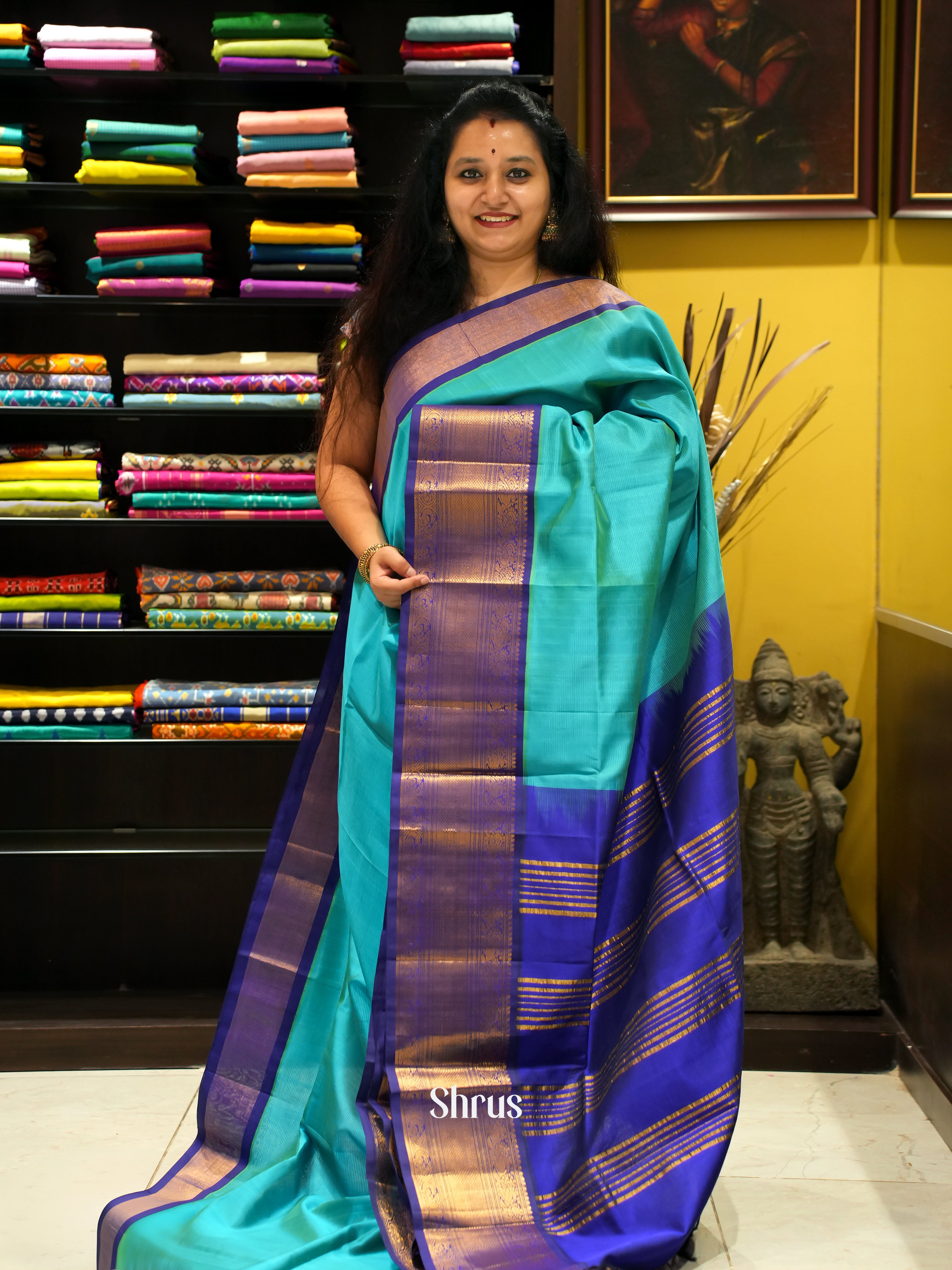 Teal & Blue- Silk Cotton Saree