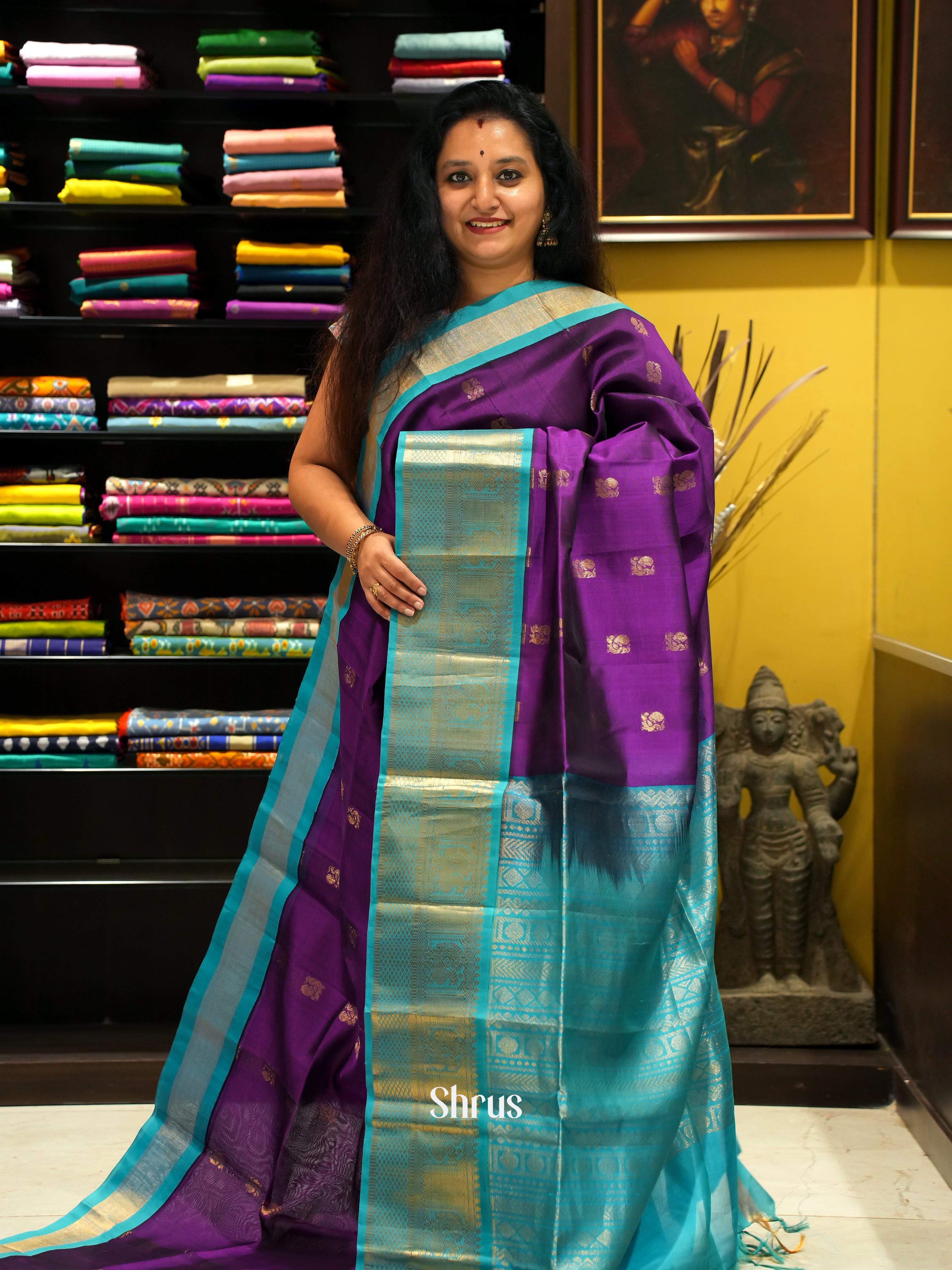 Purple  & Teal - Silk Cotton Saree