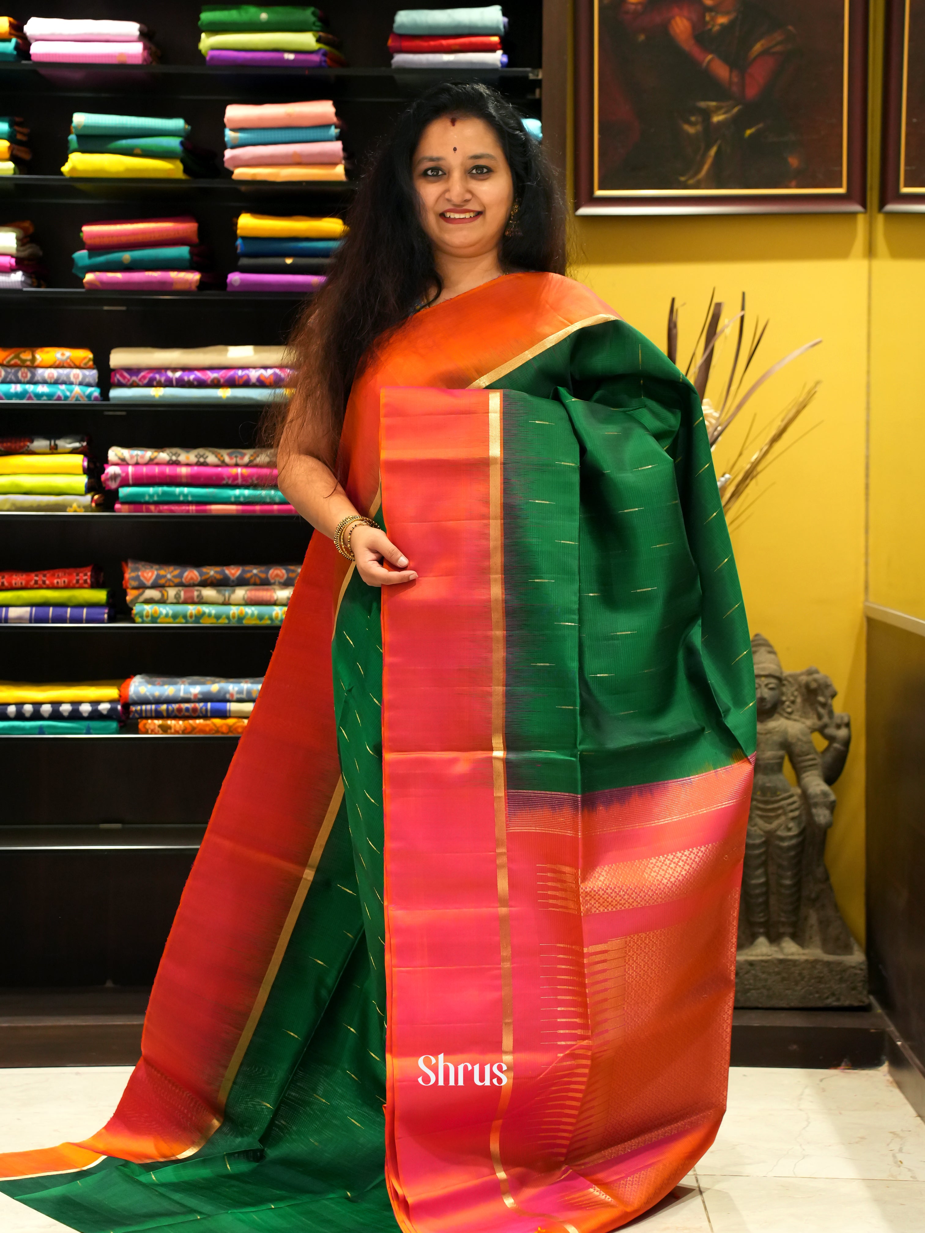 Green & Orange - Soft Silk Saree