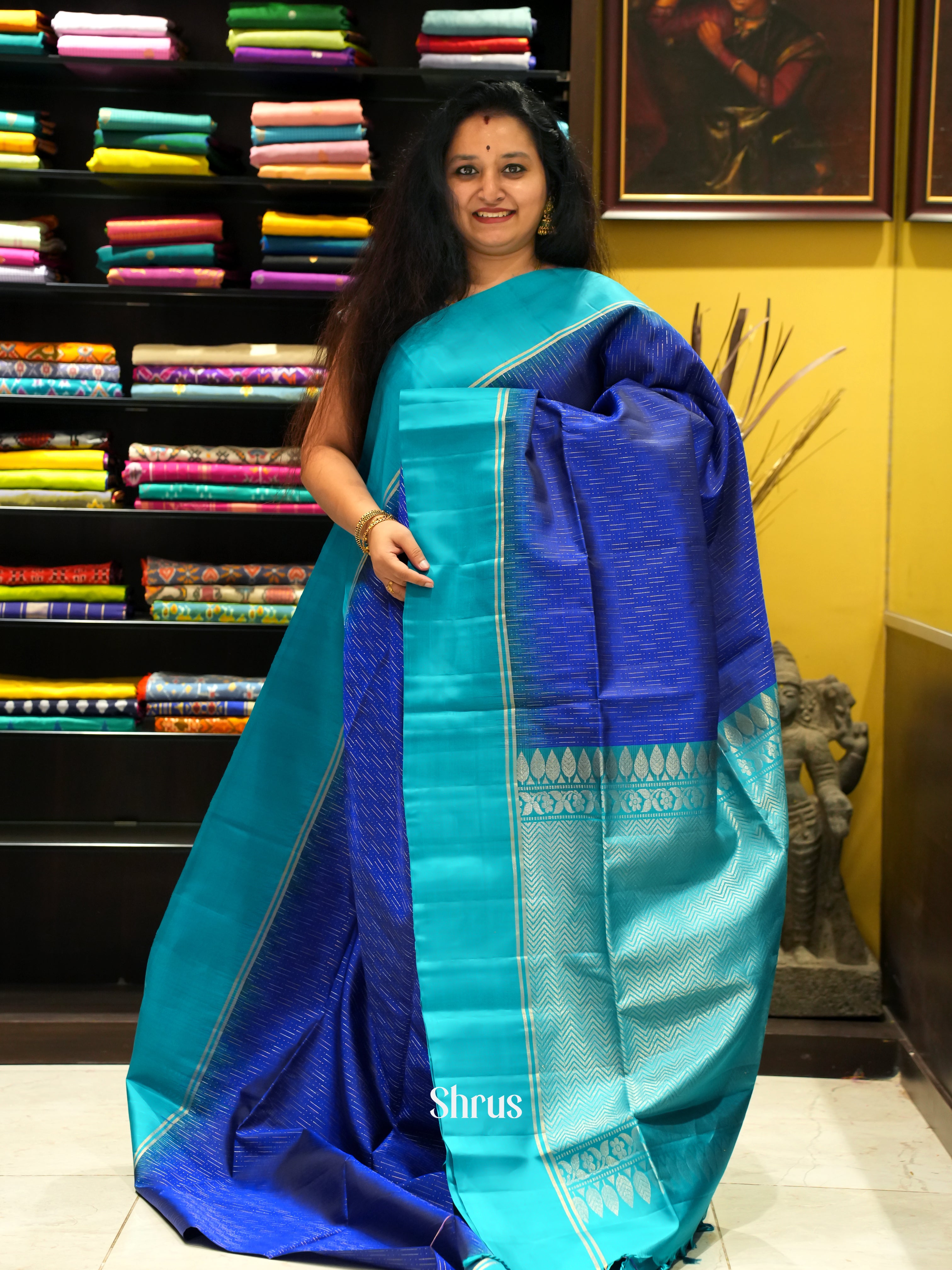 Blue & Teal - Soft Silk Saree