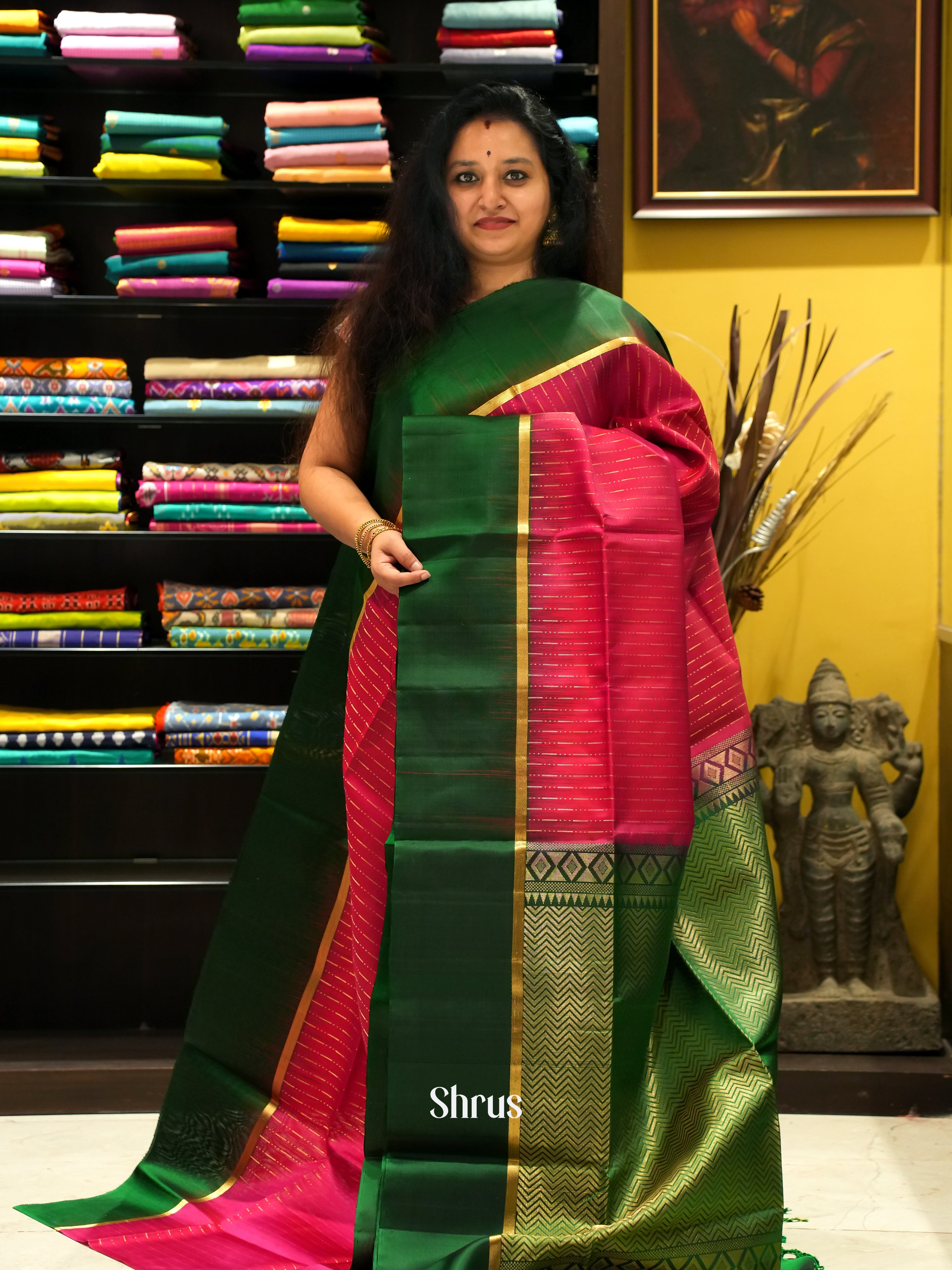 Maroon & Green - Soft Silk Saree