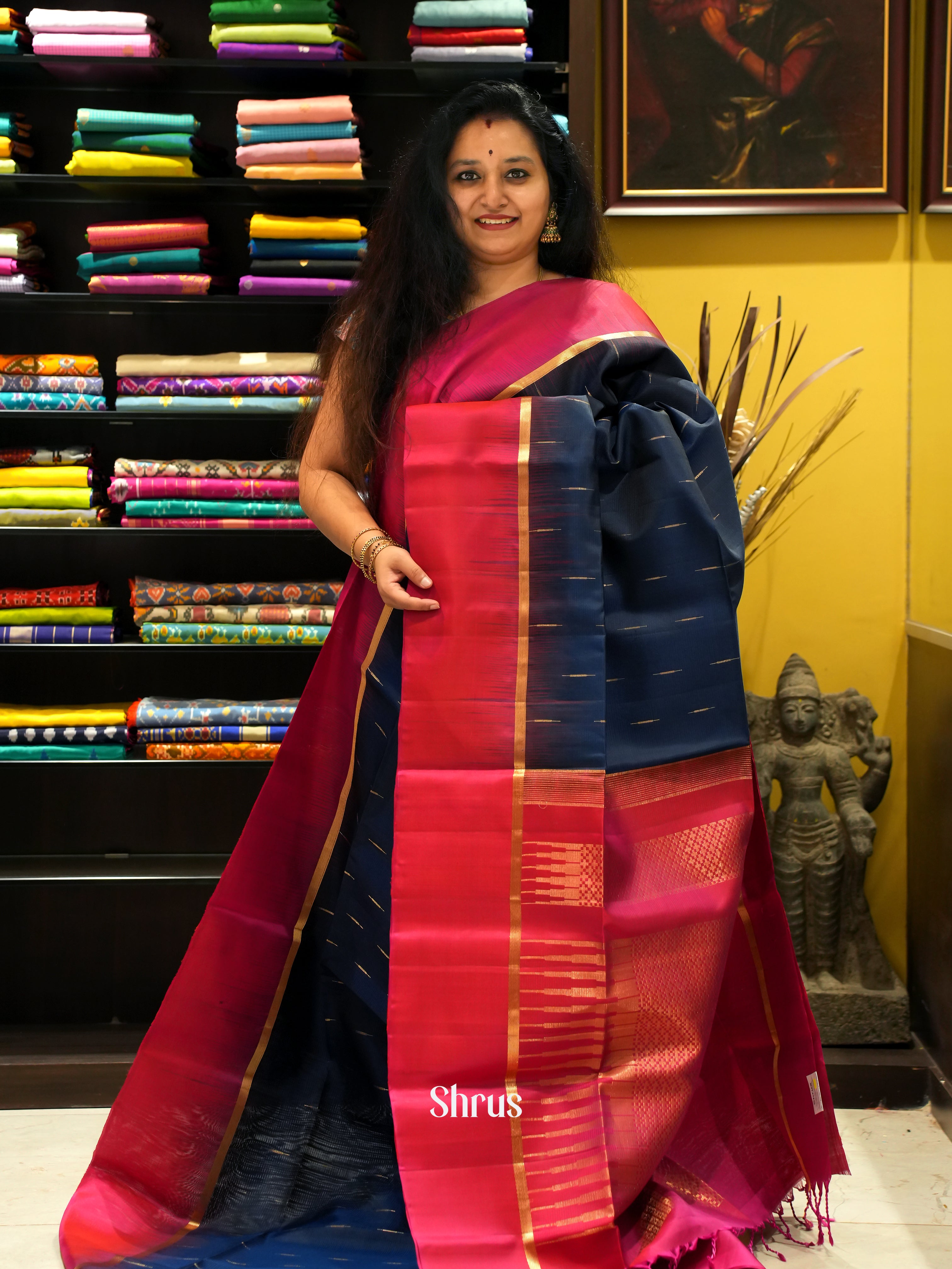 Dark Blue & Maroon - Soft Silk Saree