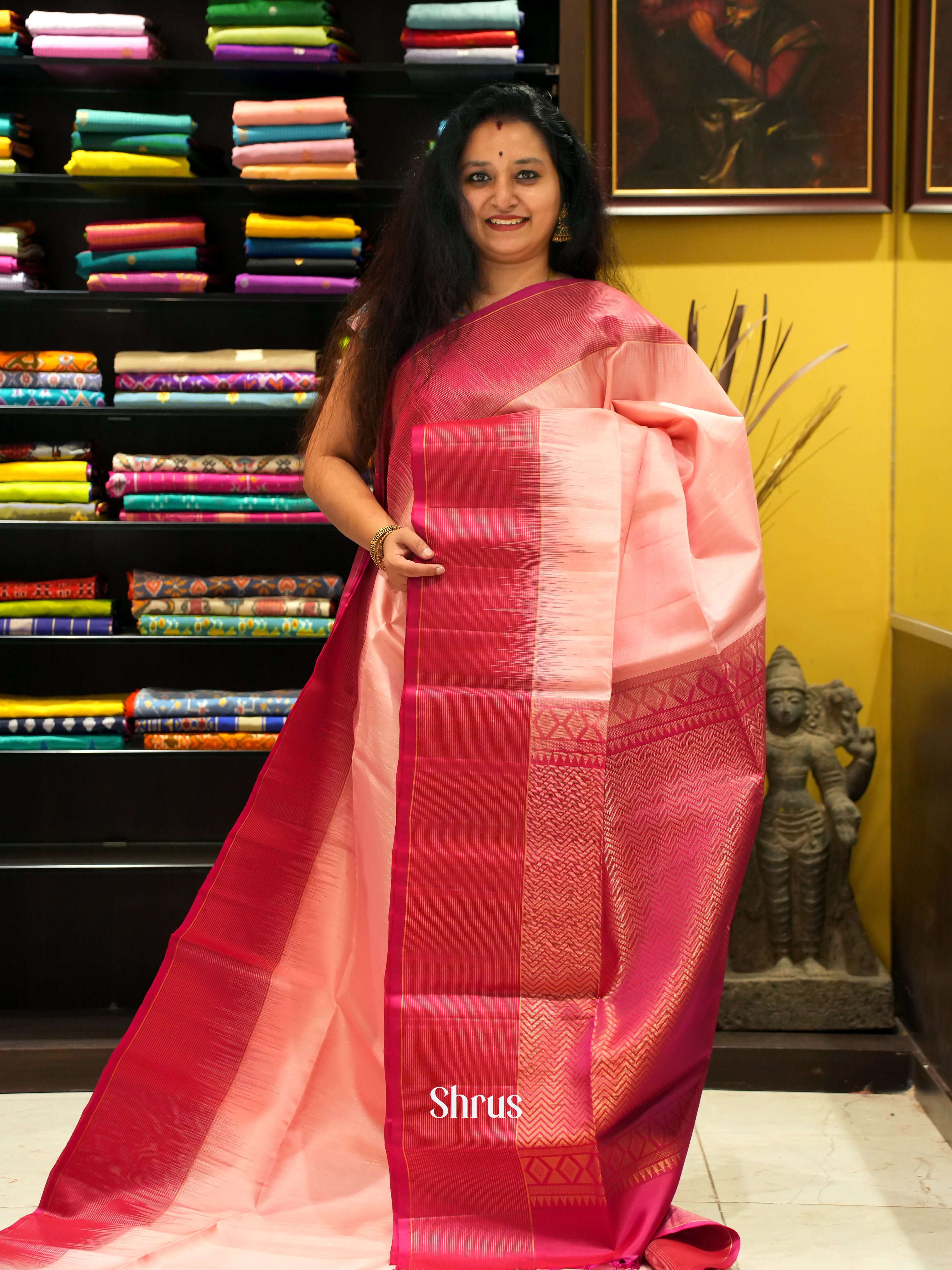 Pink & Maroon - Soft Silk Saree