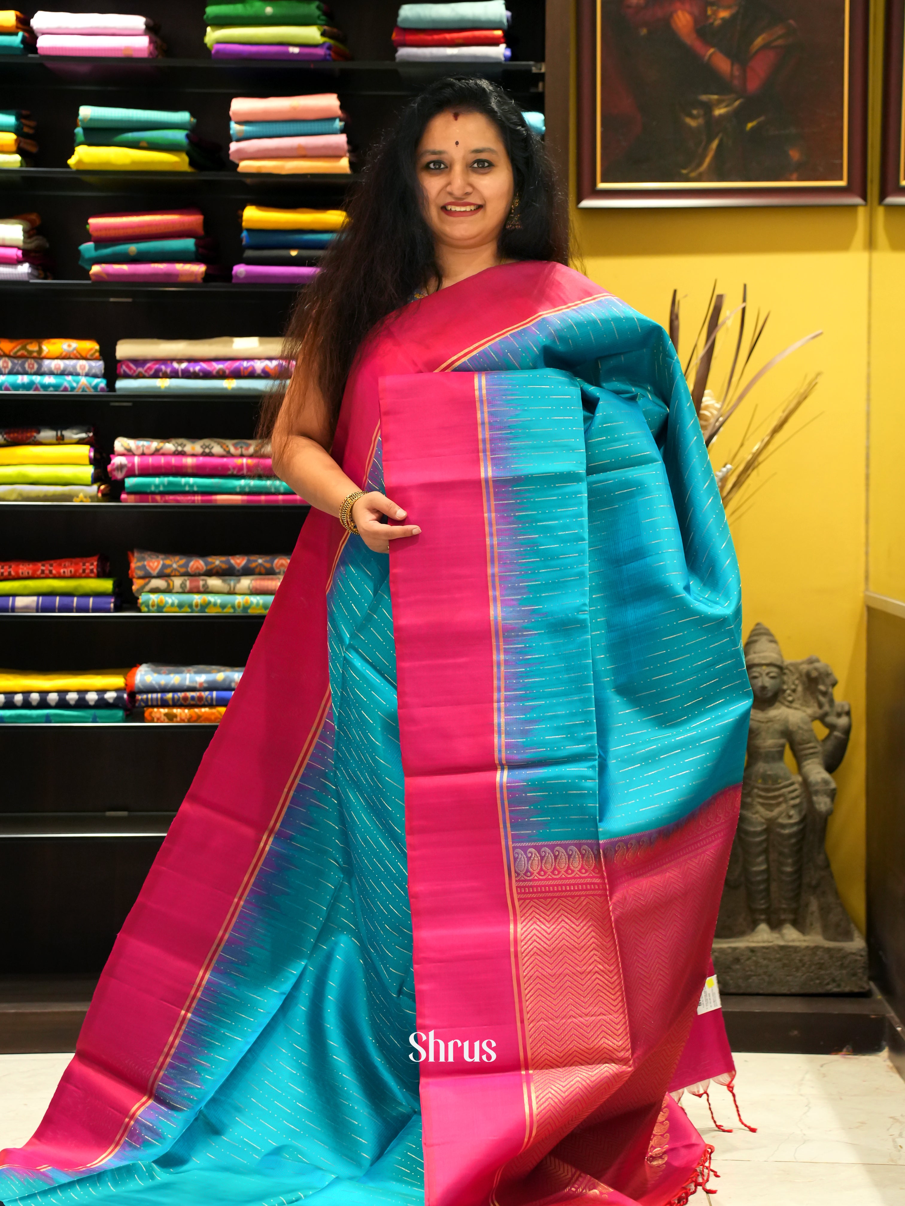 Blue & Pink - Soft Silk Saree