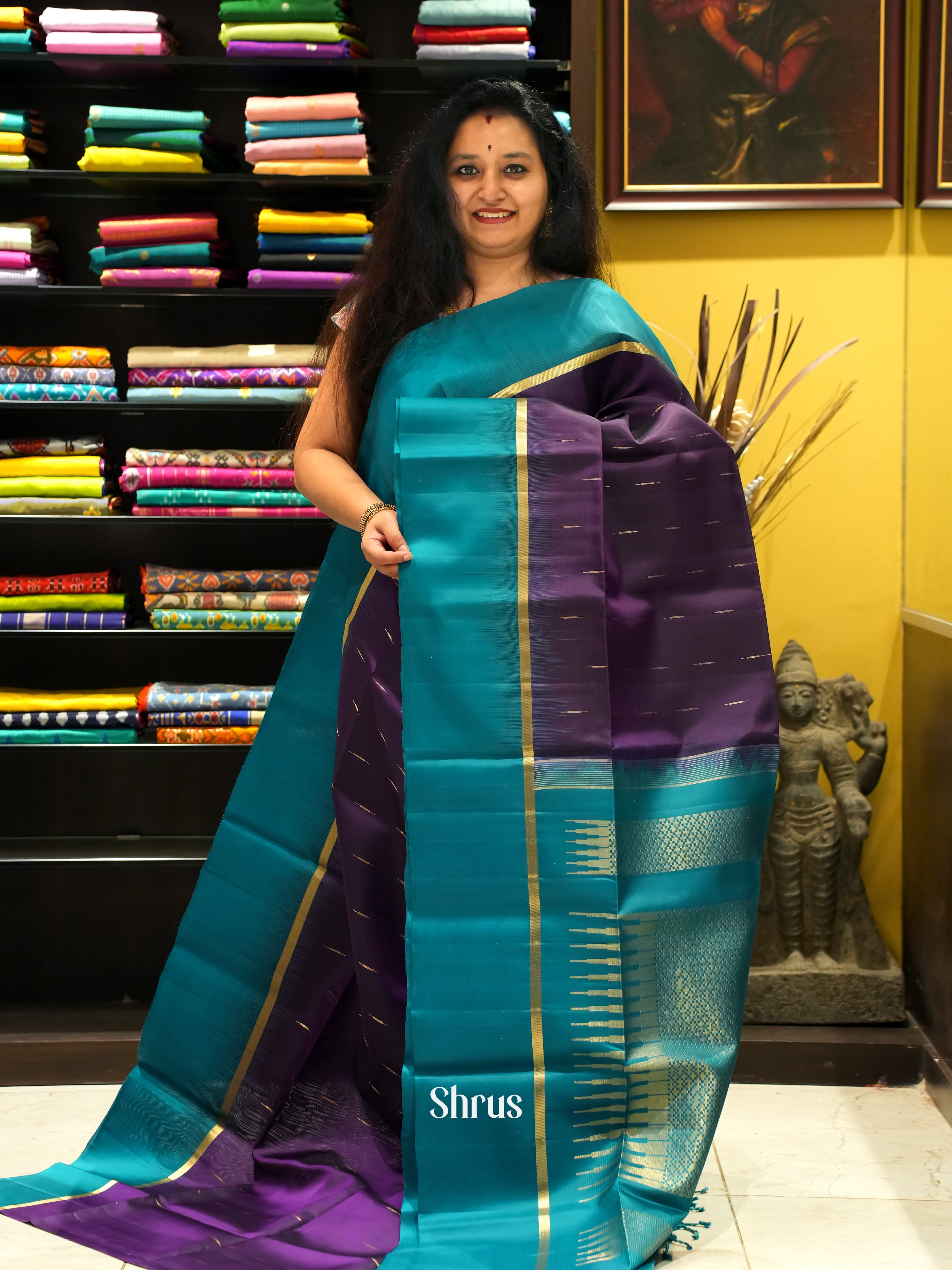 Violet & Blue - Soft Silk Saree