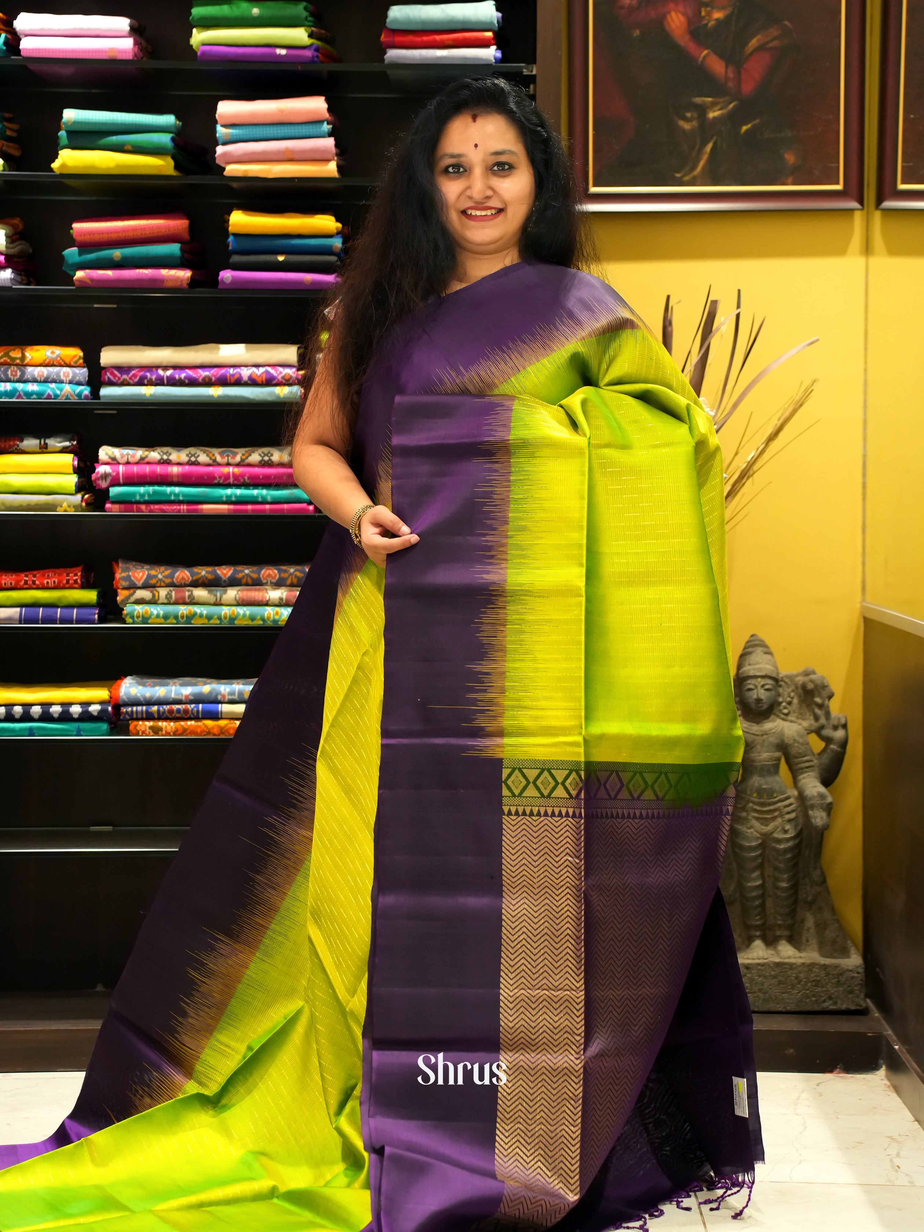 Light Green & Violet - Soft Silk Saree