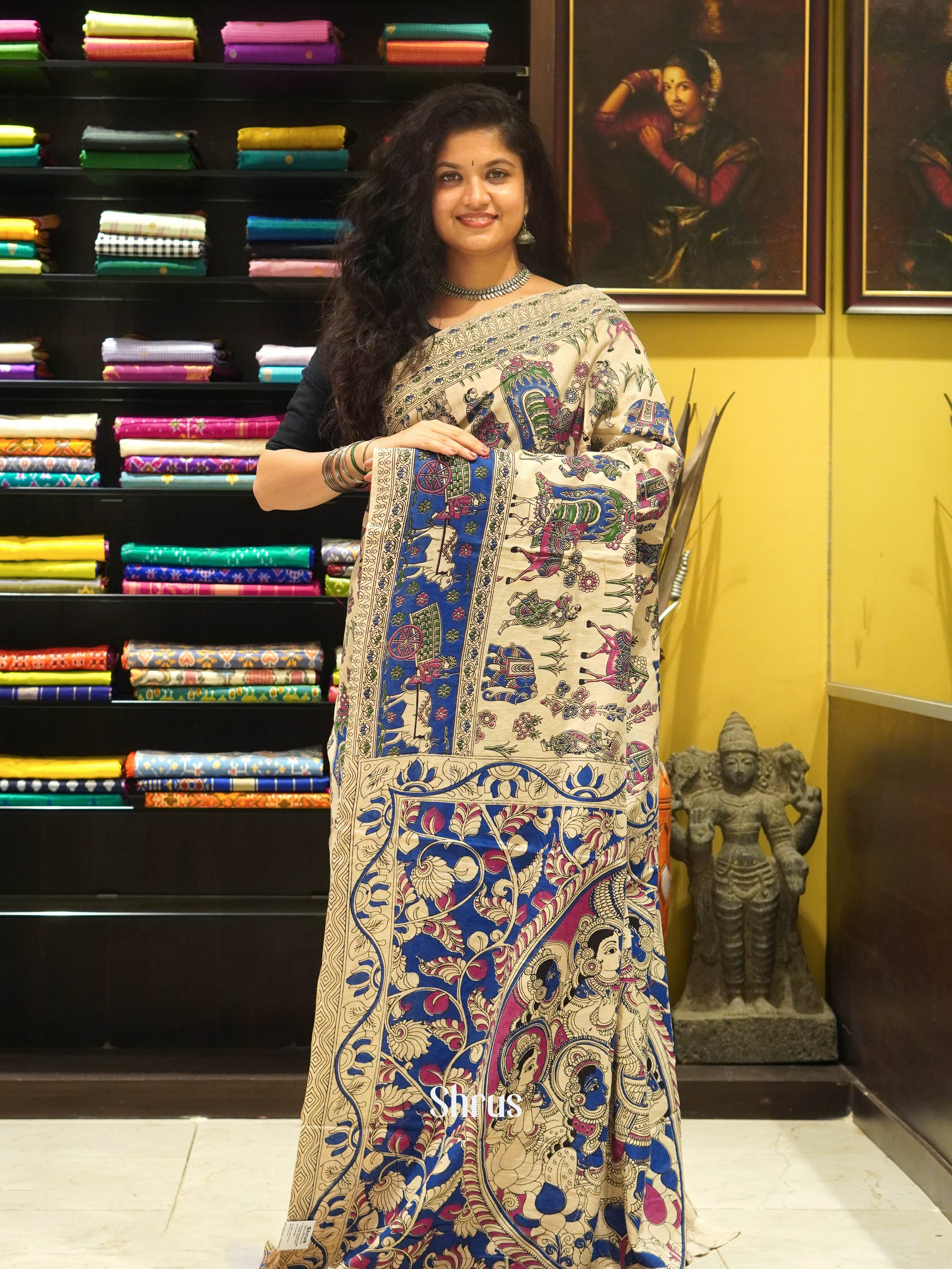 Beige & Blue - kalamkari-cotton