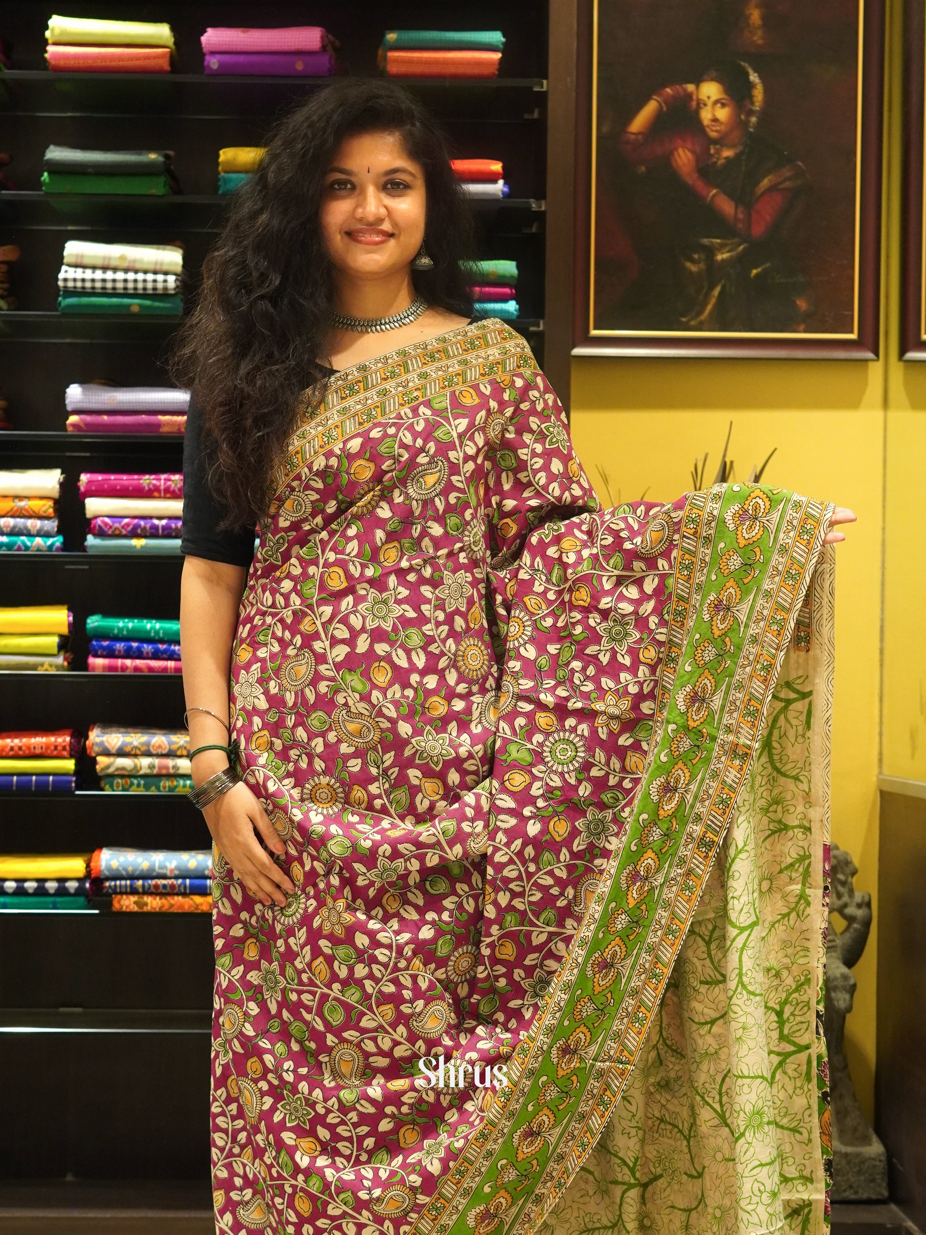 Majenta & Green - kalamkari-cotton